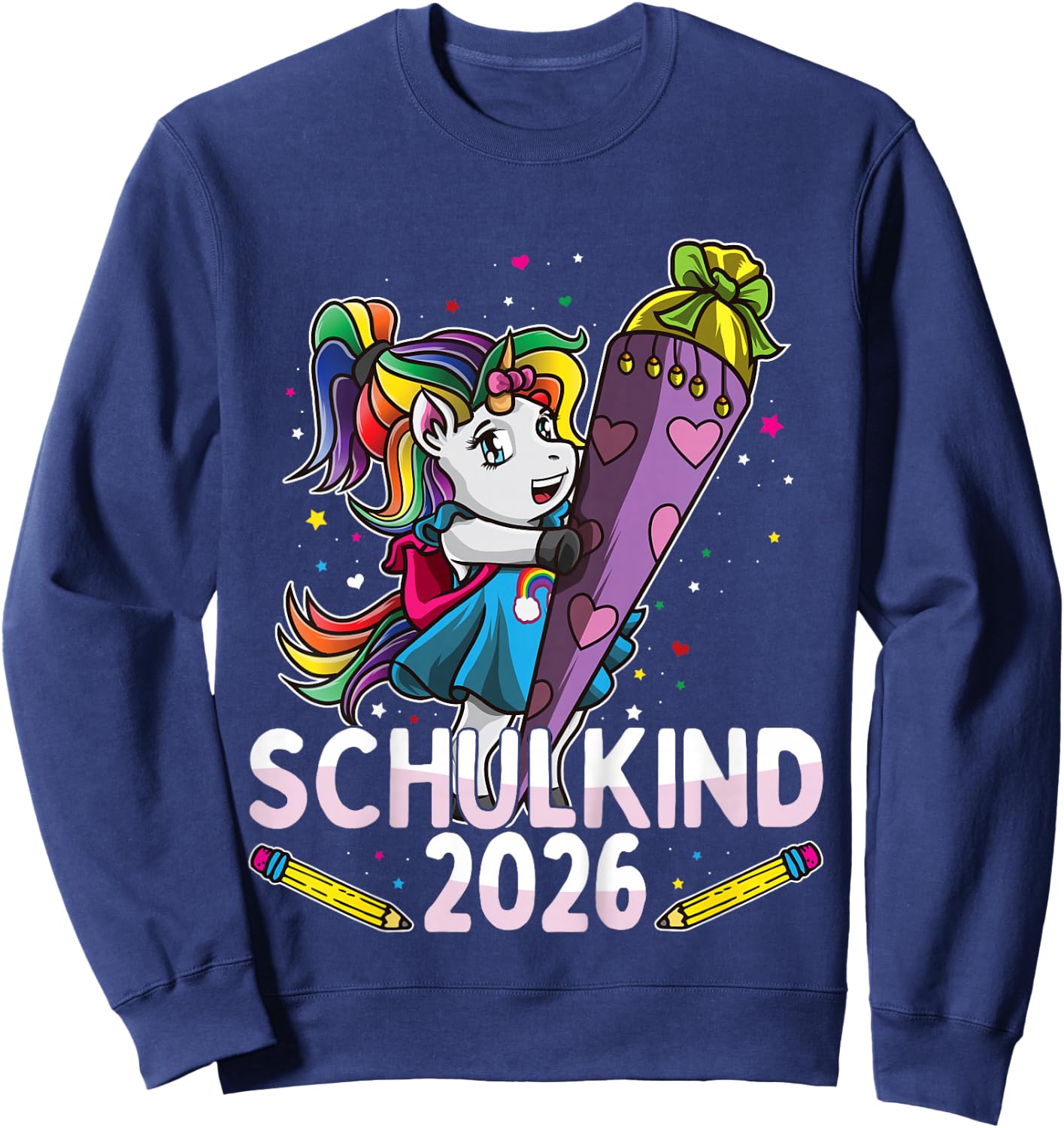 Einschulung Schulkind 2026 Einhorn Schultüte Lila Mädchen Sweatshirt - Sweatshirt | Navy