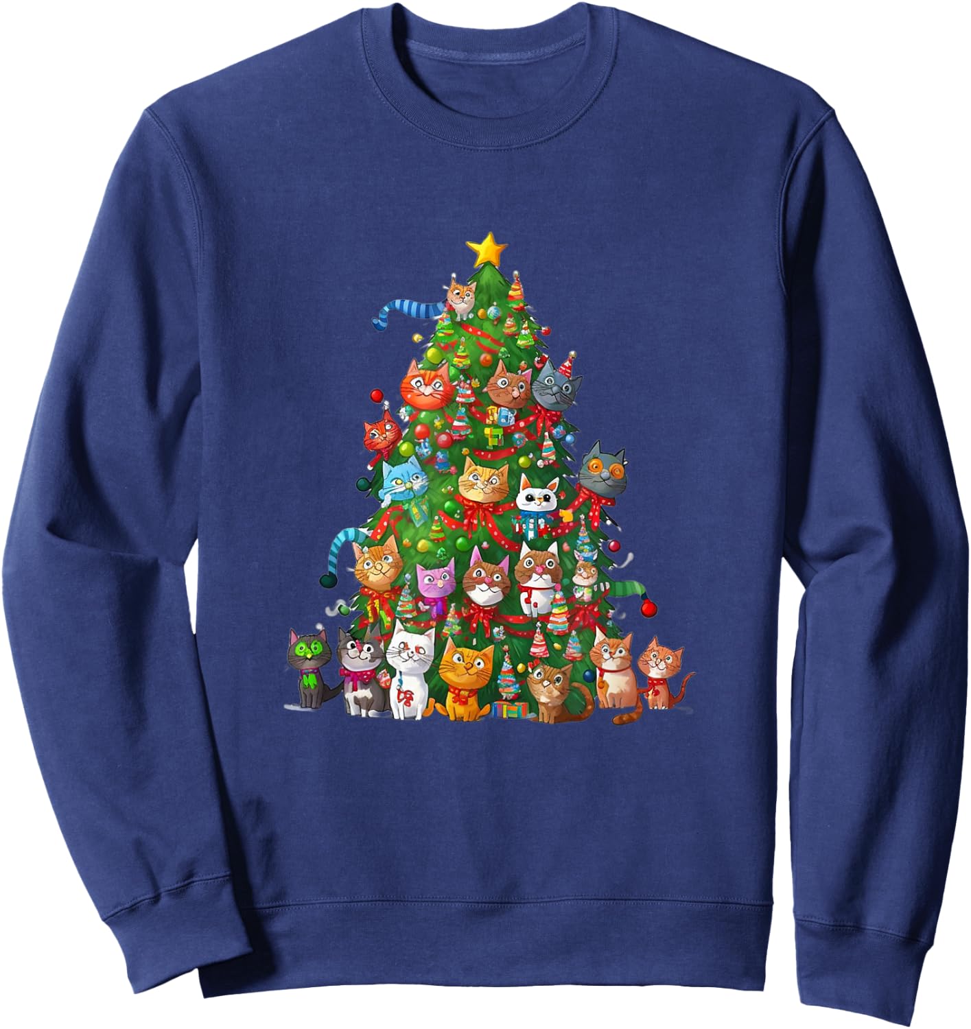 Cat Christmas Tree Funny Cats, Cute Kittens Christmas Tree Sweatshirt - Sweatshirt | Navy