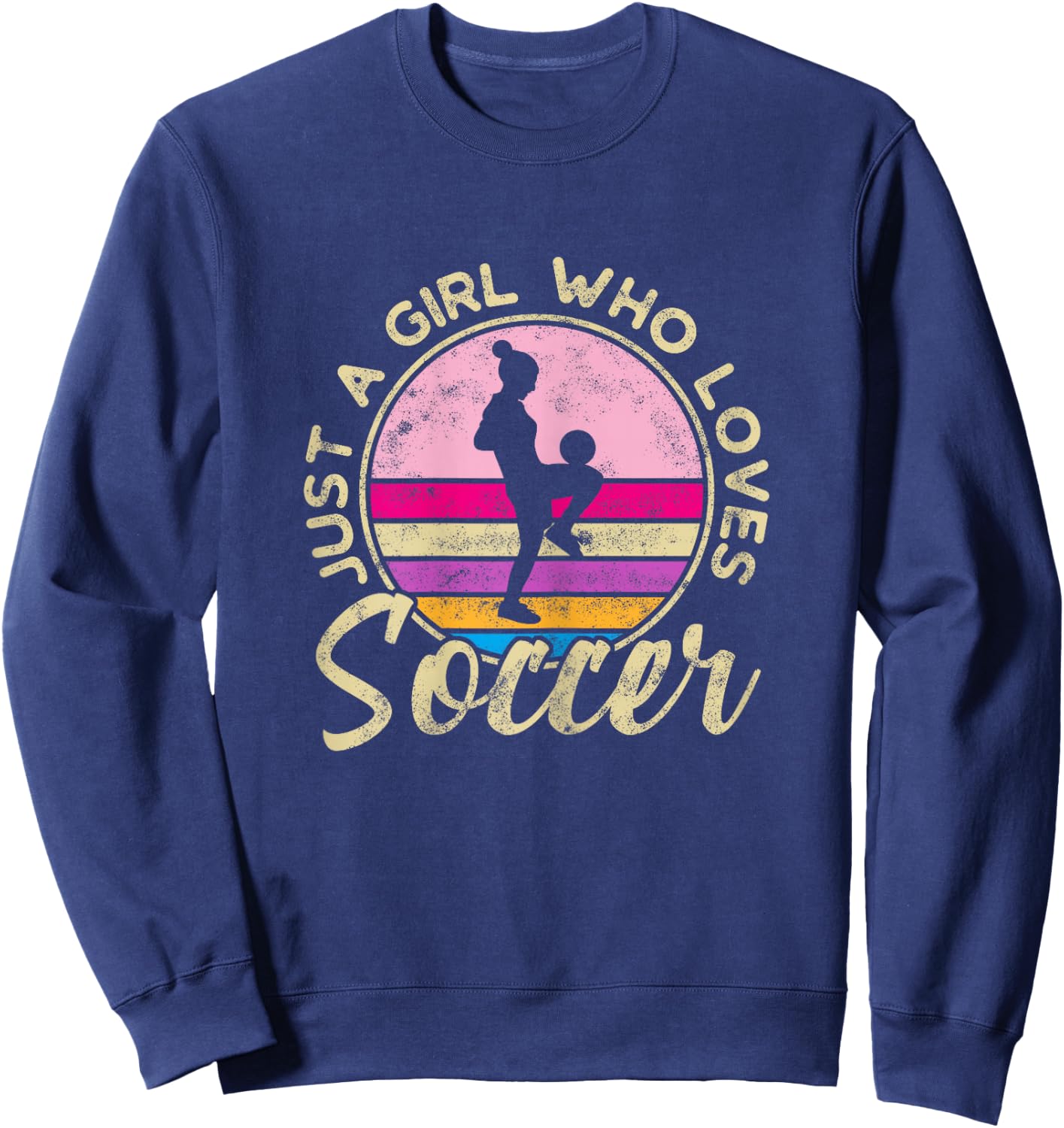 Just a Girl who Loves Soccer Women Retro Vintage Soccer Sweatshirt - Sweatshirt | Navy