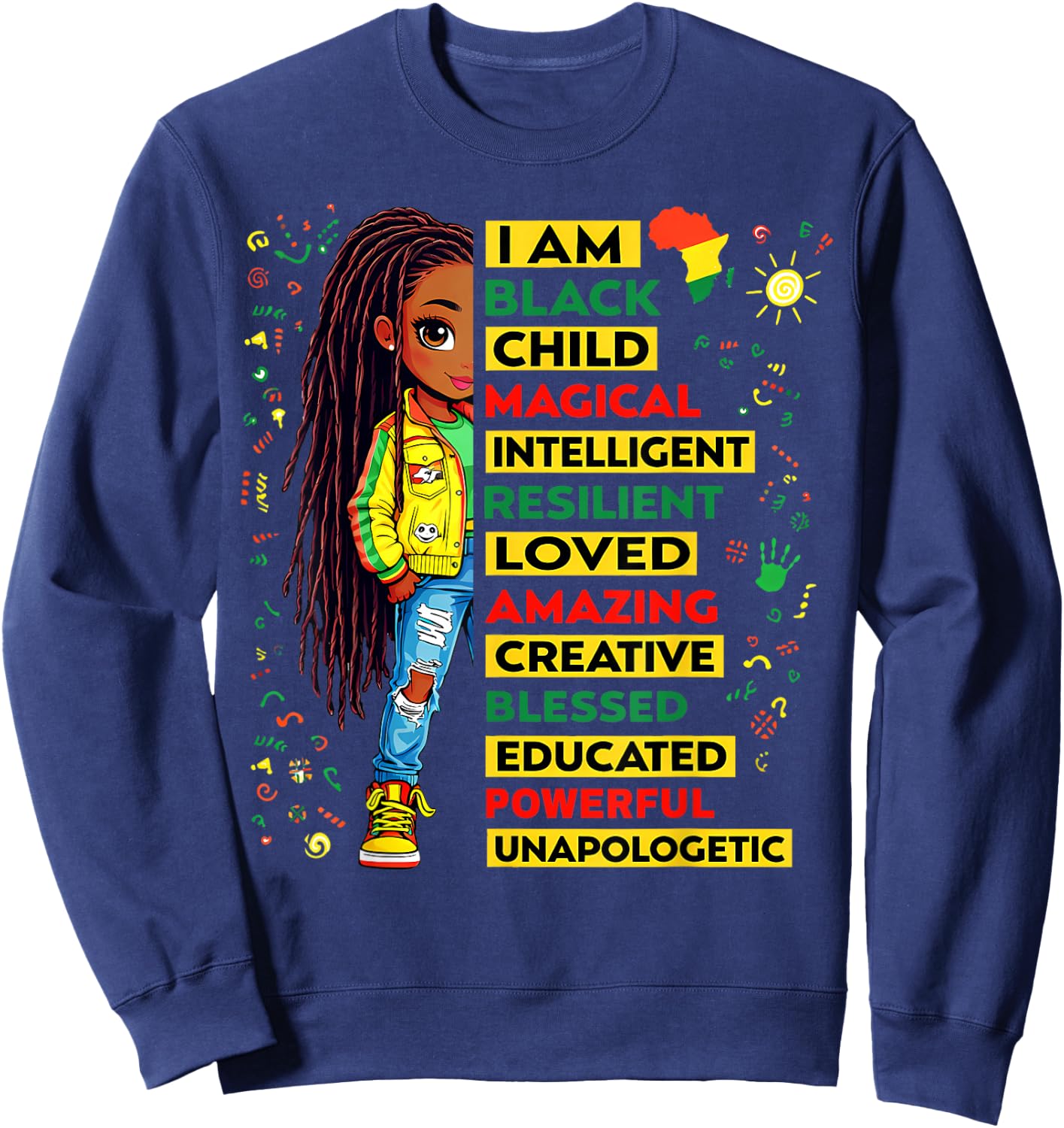I Am Black Child Juneteenth African American Girls Kids Sweatshirt - Sweatshirt | Navy