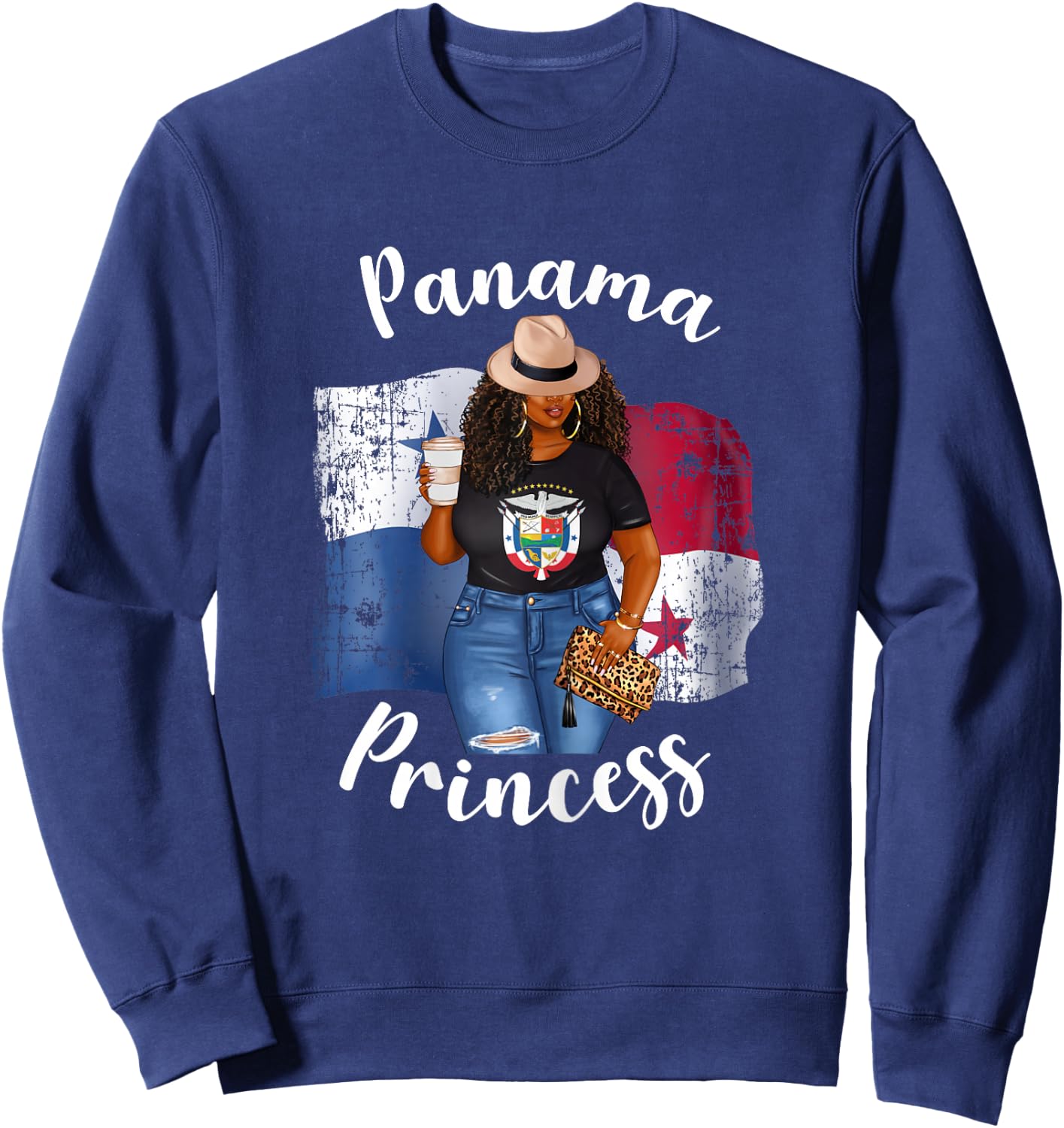 Panama Princess Loves Coffee Panamanian Afro Black Woman Sweatshirt - Sweatshirt | Navy
