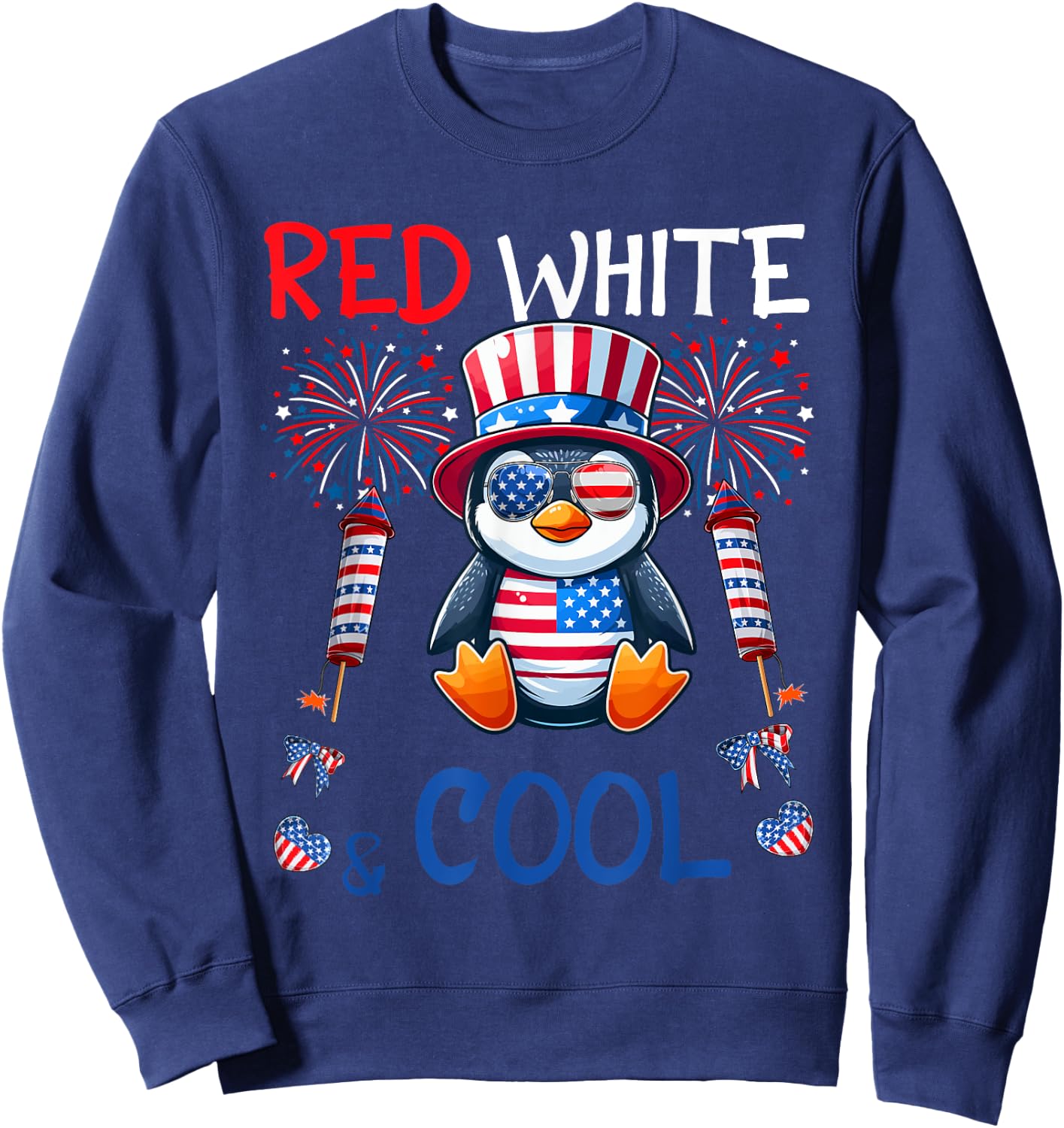 Red White And Cool Costume Penguin Sunglasses 4th July Sweatshirt - Sweatshirt | Navy