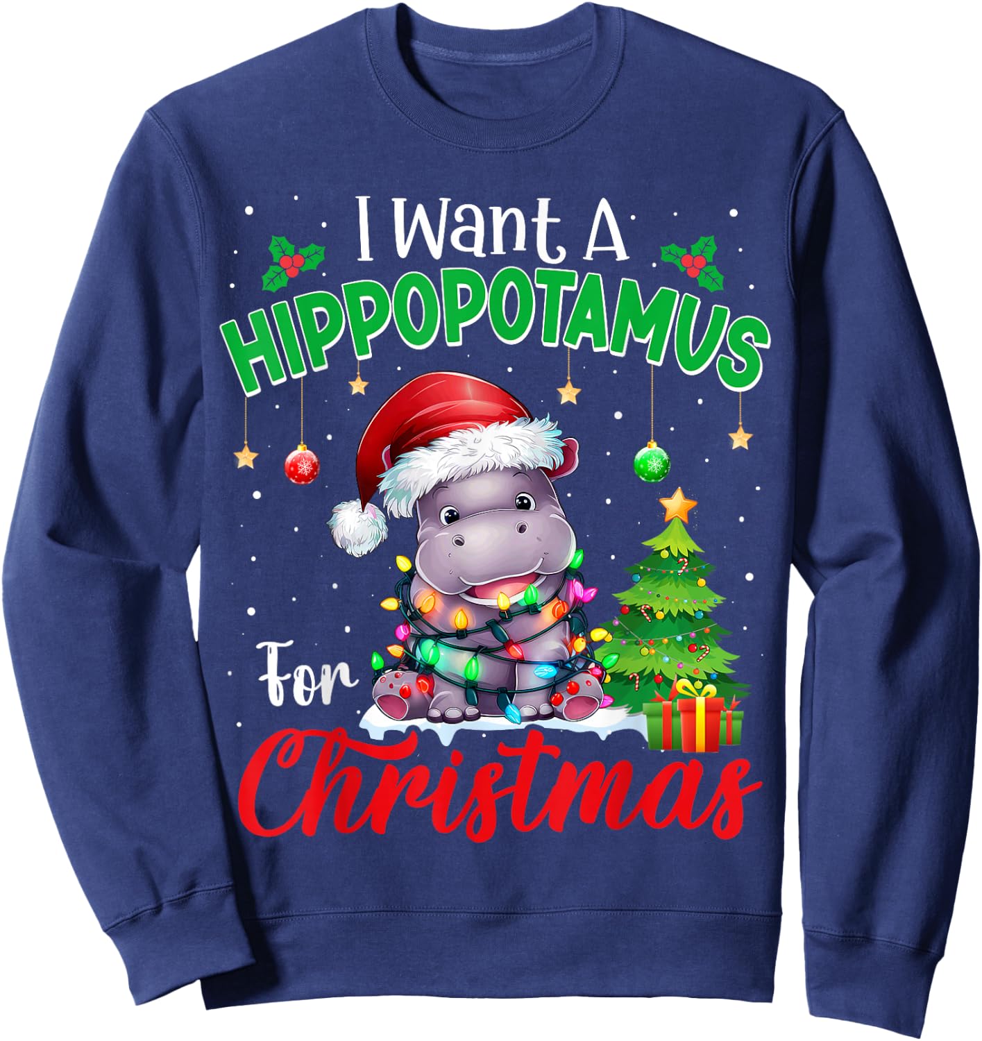 I Want A Hippopotamus For Christmas Pajama Xmas Kids Adults Sweatshirt - Sweatshirt | Navy