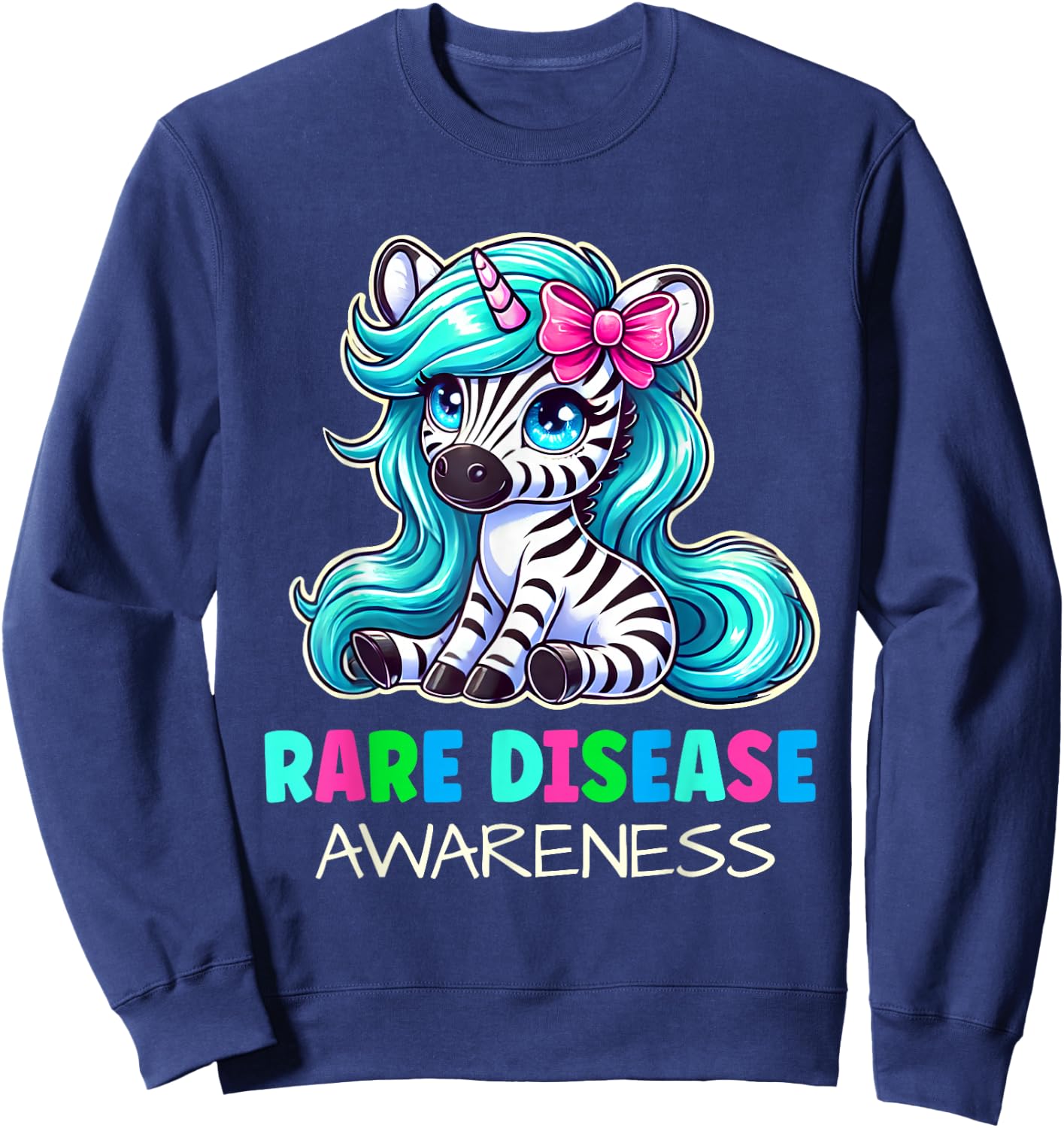 Rare Disease Awareness Zabra Ribbon Rare Disease Day Kids Sweatshirt - Sweatshirt | Navy