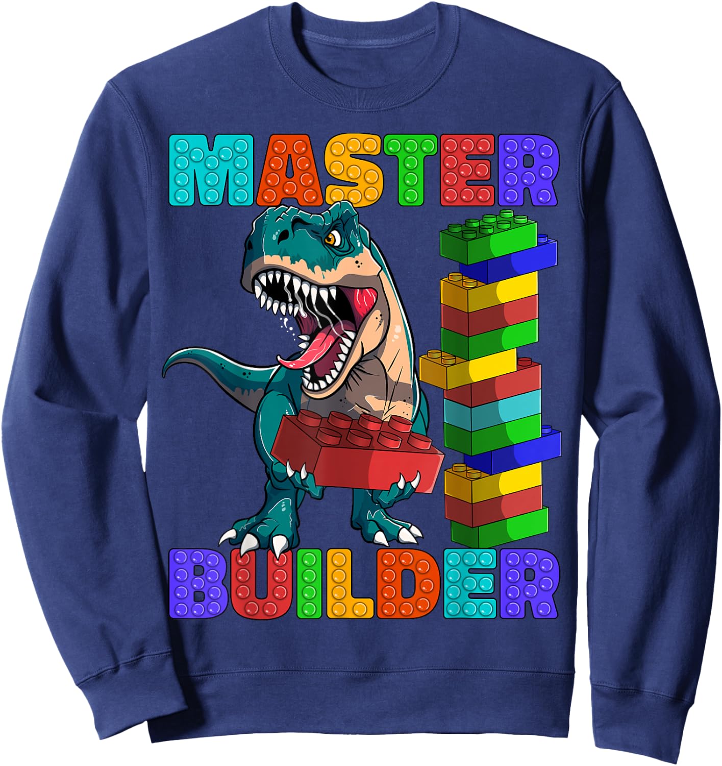 Master Builder Dinosaur Blocks T-Rex Kids Adults Sweatshirt - Sweatshirt | Navy