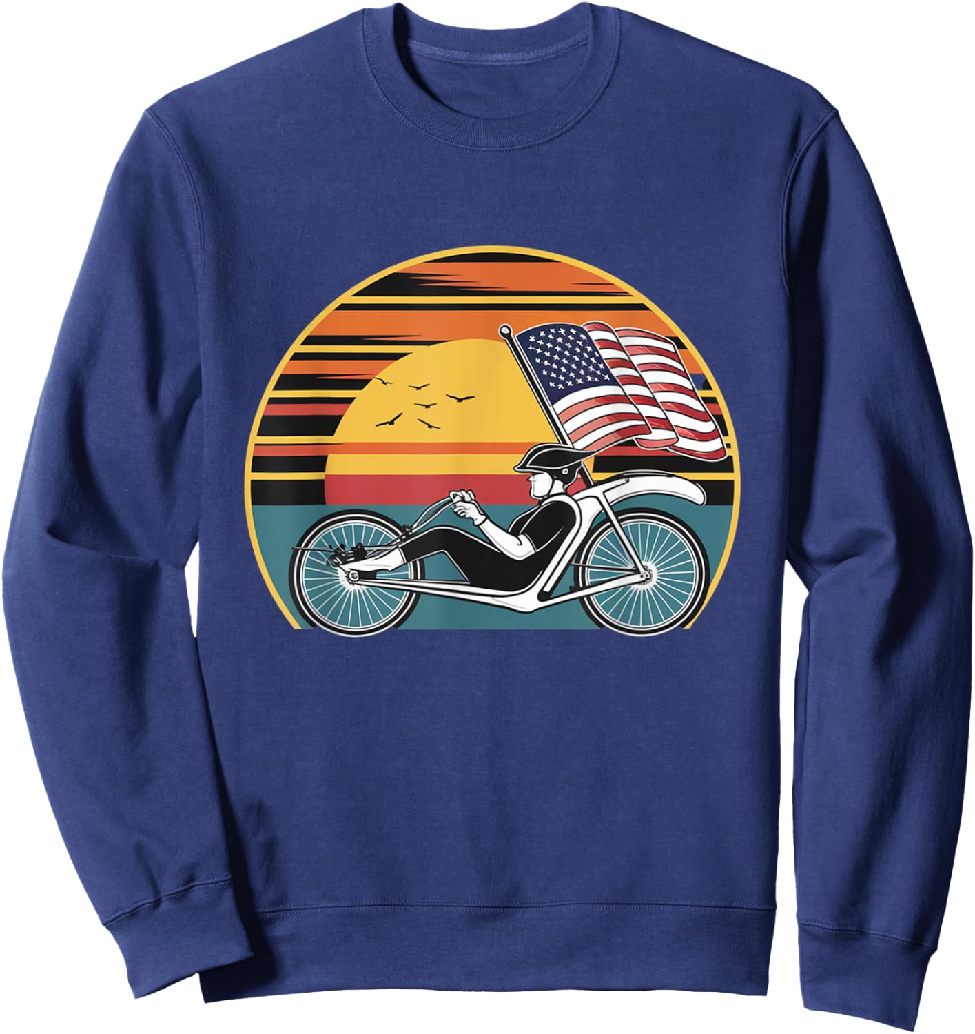 Vintage Recumbent Trike American Flag Sweatshirt - Sweatshirt | Navy
