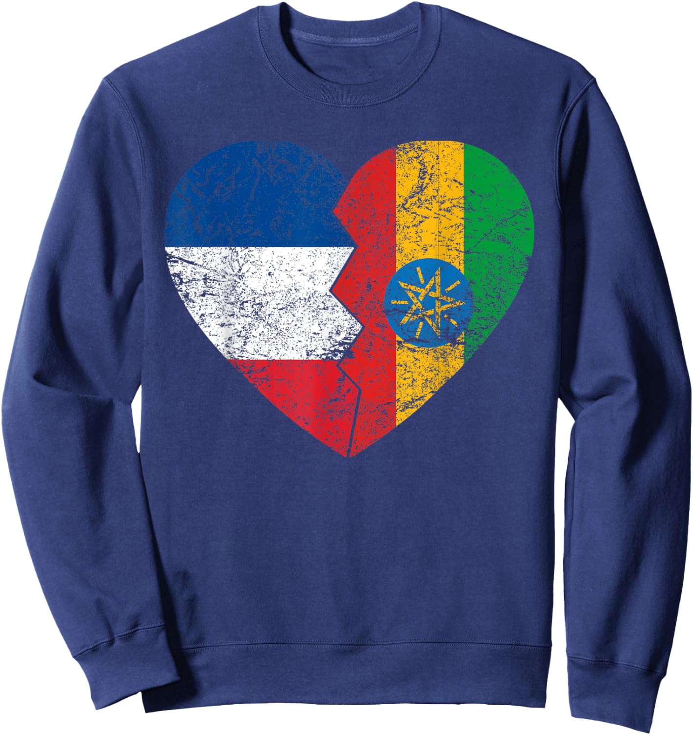 Ethiopian Flag Heart | France Ethiopia Roots Vintage , Black, S Sweatshirt - Sweatshirt | Navy