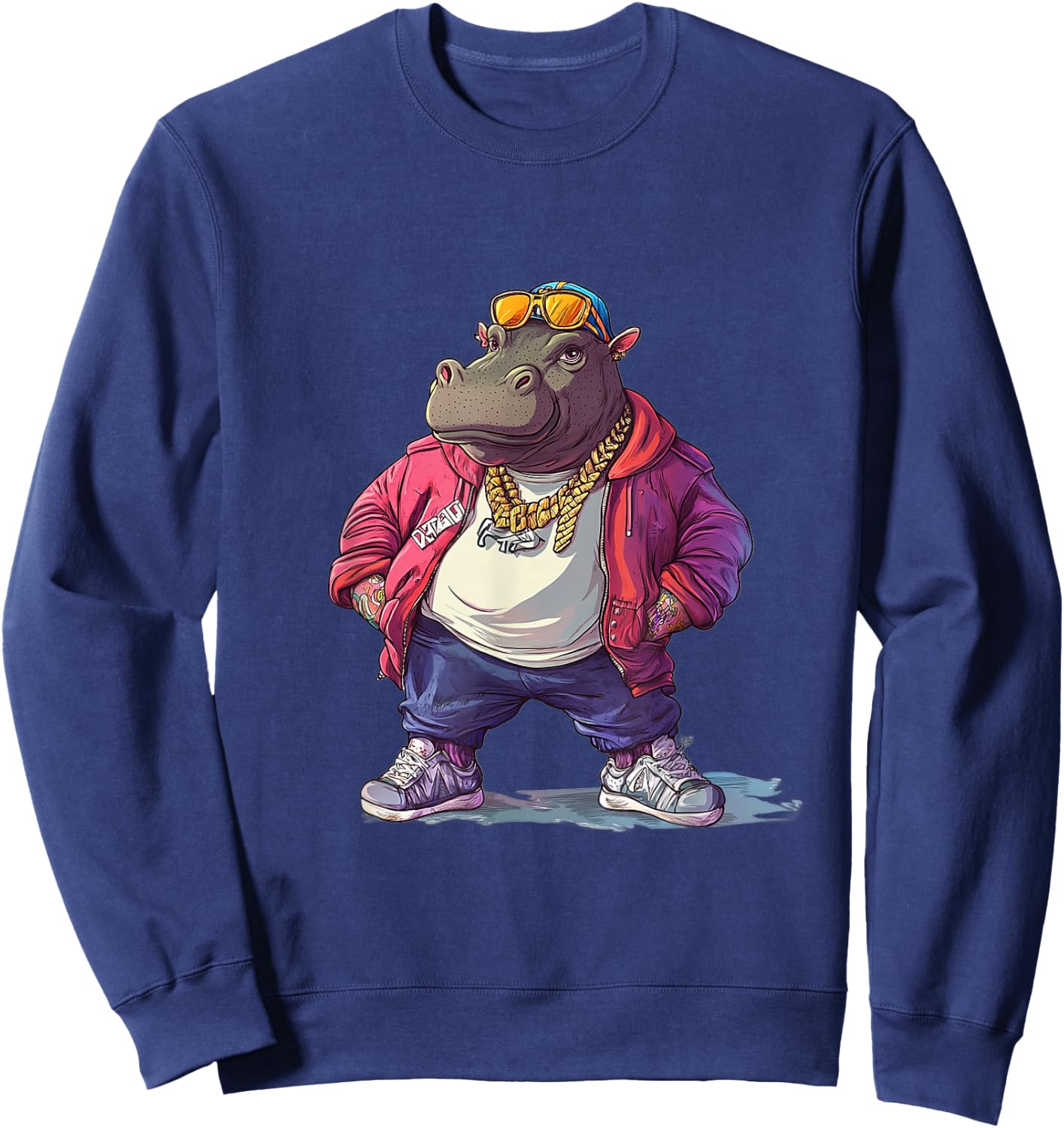 Dastardly Duds Designs -Adults Hip-Hop Cartoon , Black, Small Sweatshirt - Sweatshirt | Navy