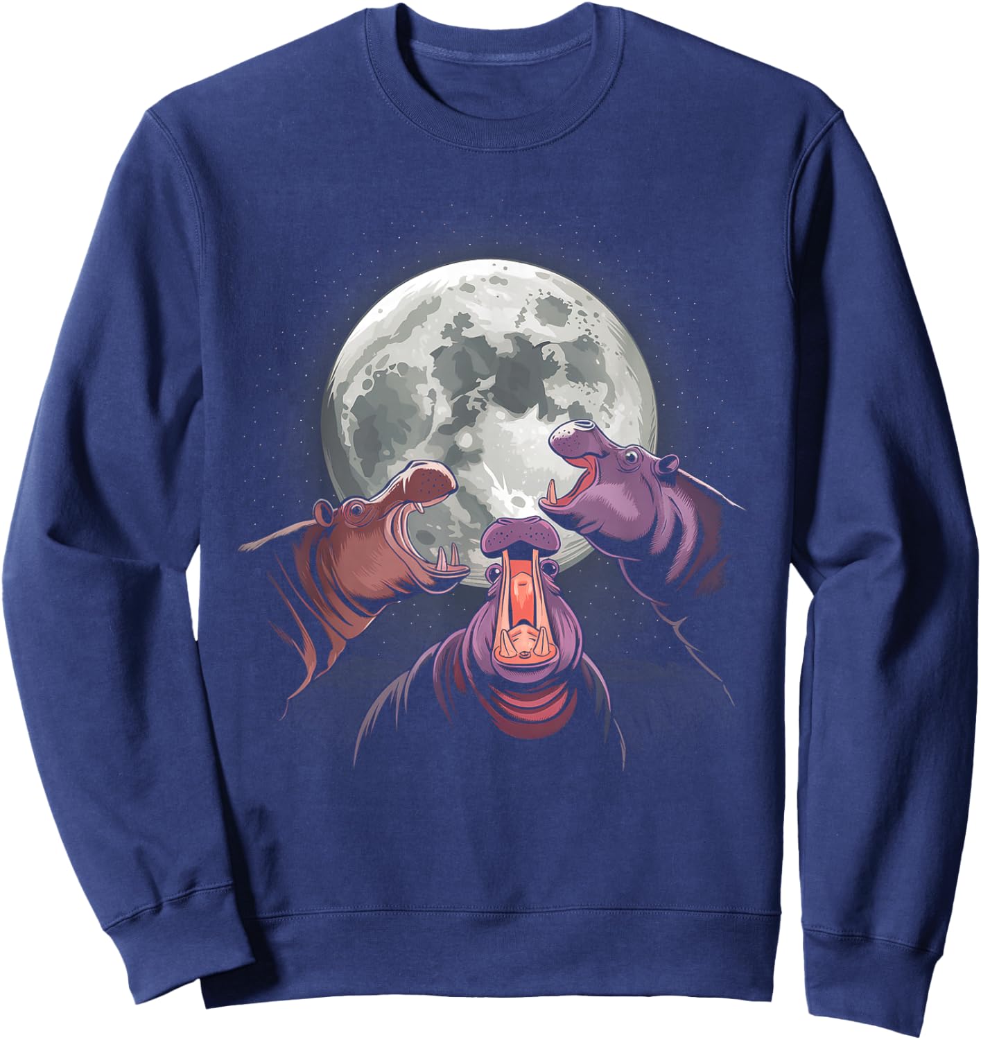 Three Hippo Howling At Moon - Funny Hippo Lovers Sweatshirt - Sweatshirt | Navy