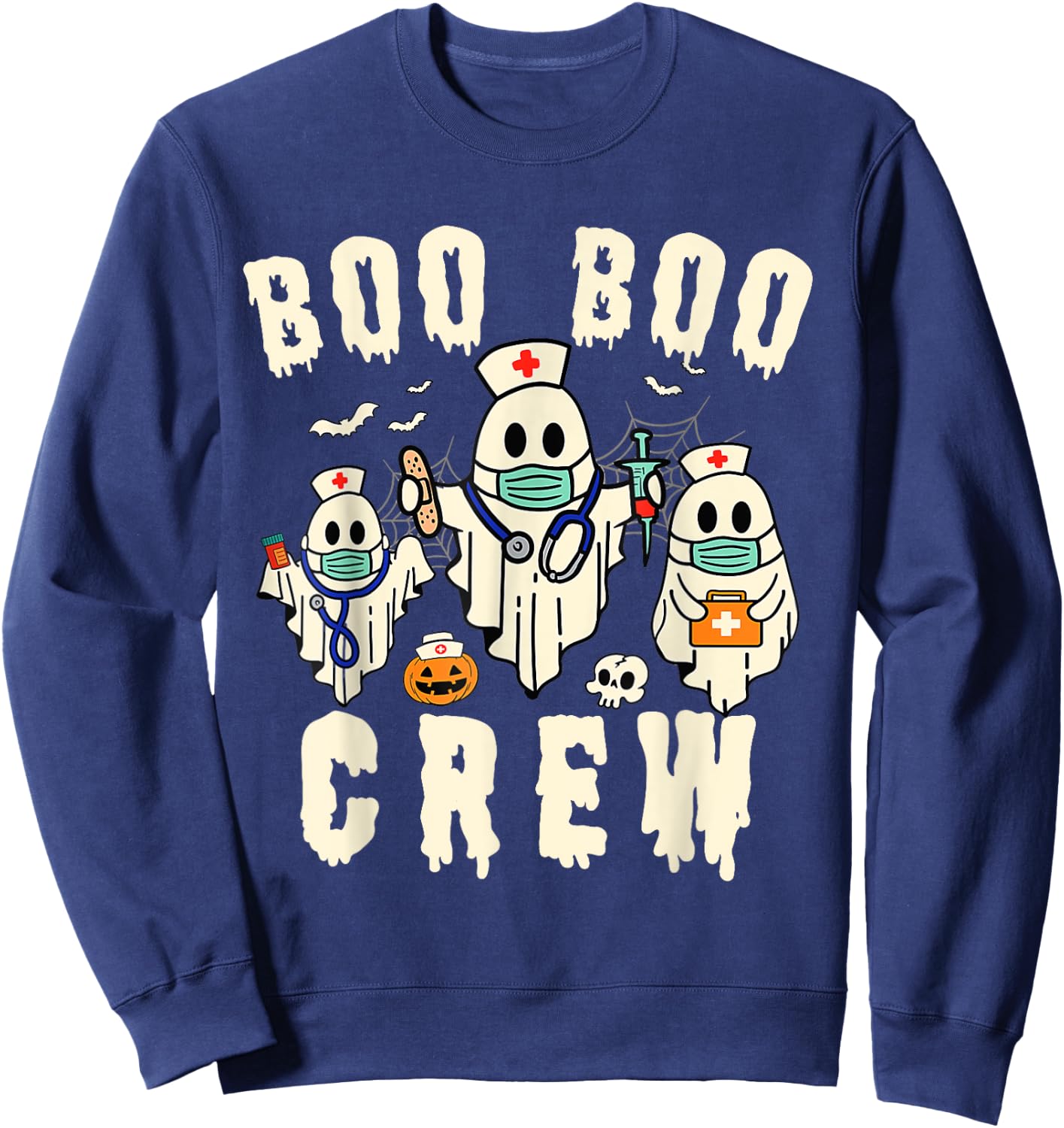 Boo Boo Crew Ghost Halloween Paramedic Nurse RN ER NICU LPN Sweatshirt - Sweatshirt | Navy