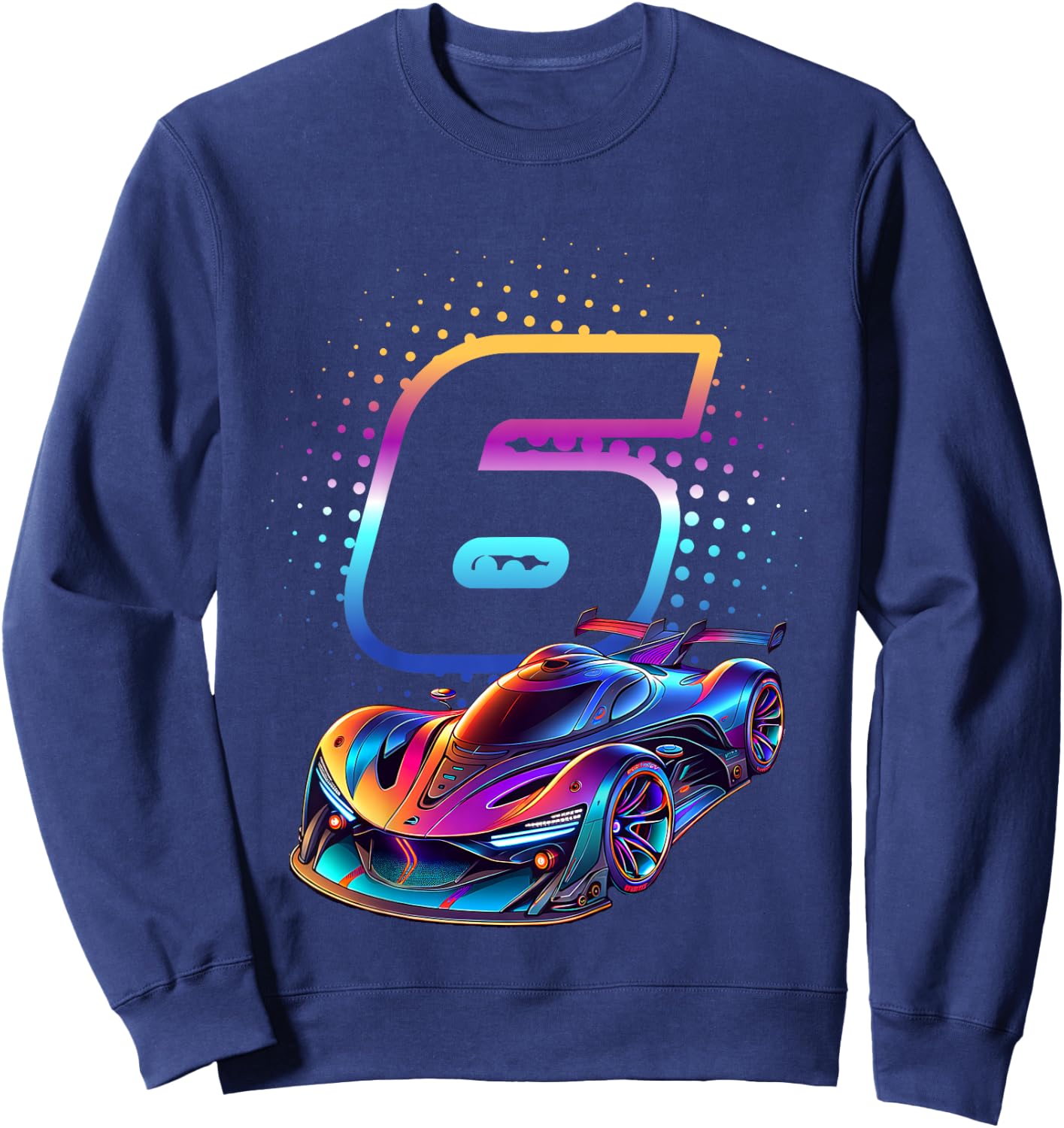 Kids 6 Years Old Racing Car 6th Birthday Futuristic Racing Car , black Sweatshirt - Sweatshirt | Navy