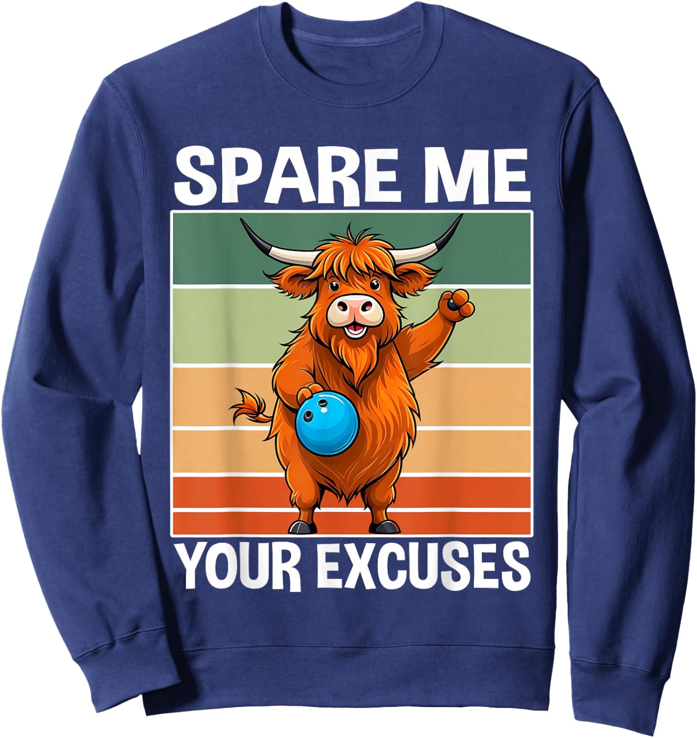 Cow Bowling Crew Bowler No Exuces Animal Bowling Sweatshirt - Sweatshirt | Navy