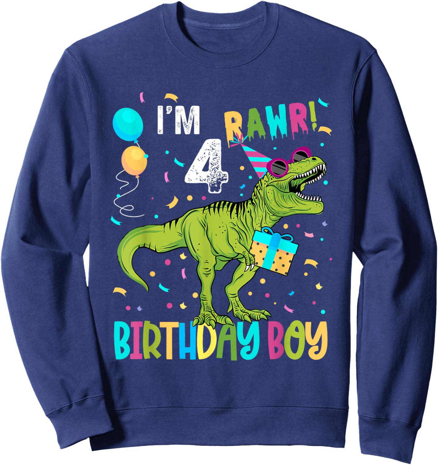 Birthday Boy 4 Years Old 4th Cute Rex Family Dinosaur Squad Sweatshirt - Sweatshirt | Navy