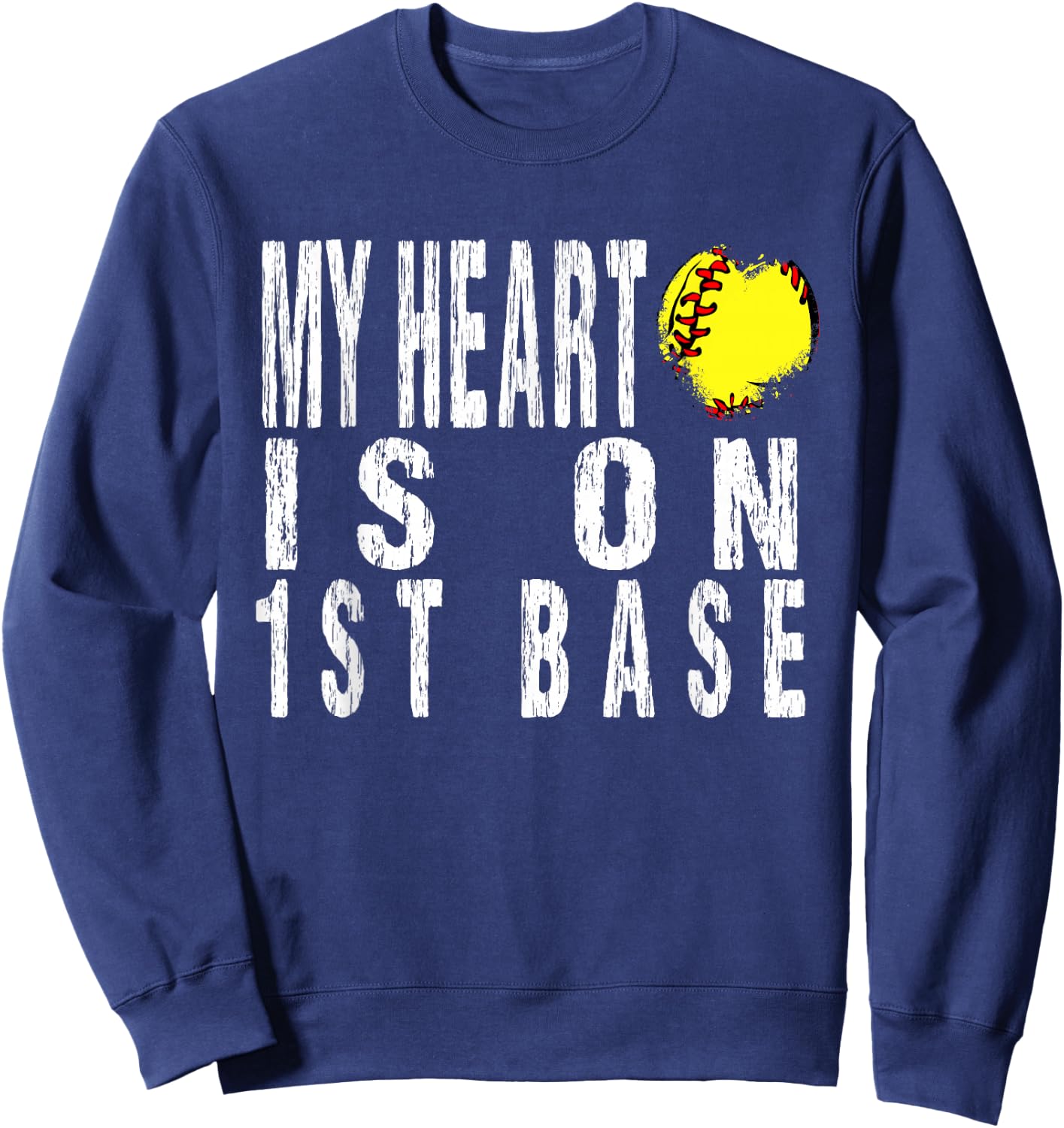 My Heart is on 1st Base Baseball Softball Life Mom Leopard Sweatshirt - Sweatshirt | Navy
