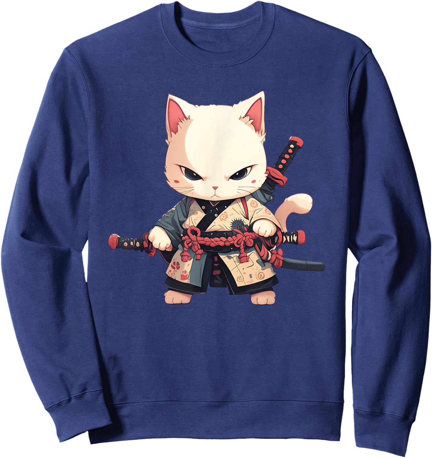 Japanese Samurai Cat Kawaii Ninja Cat Neko Men Women Girls Kids Sweatshirt - Sweatshirt | Navy