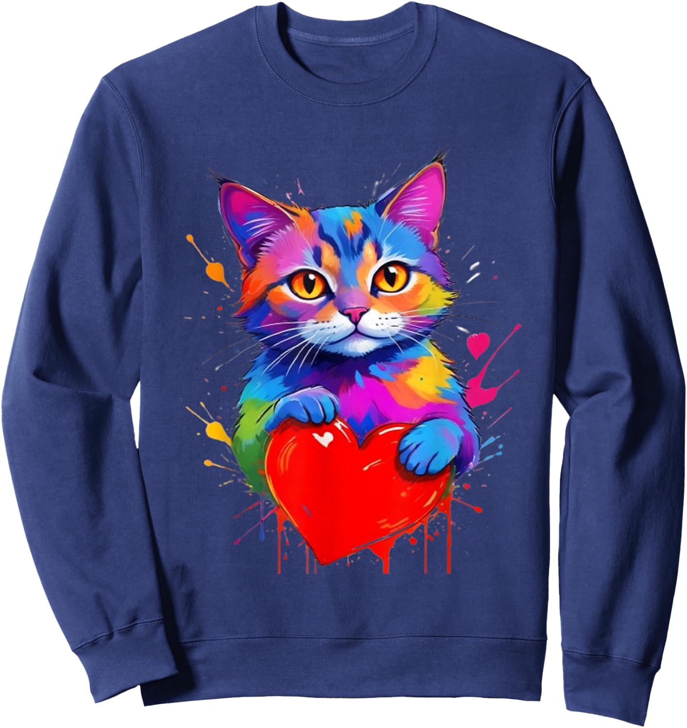 Cat Shirt - Colorful Graphic Cat Heart Shape , Black, S Sweatshirt - Sweatshirt | Navy