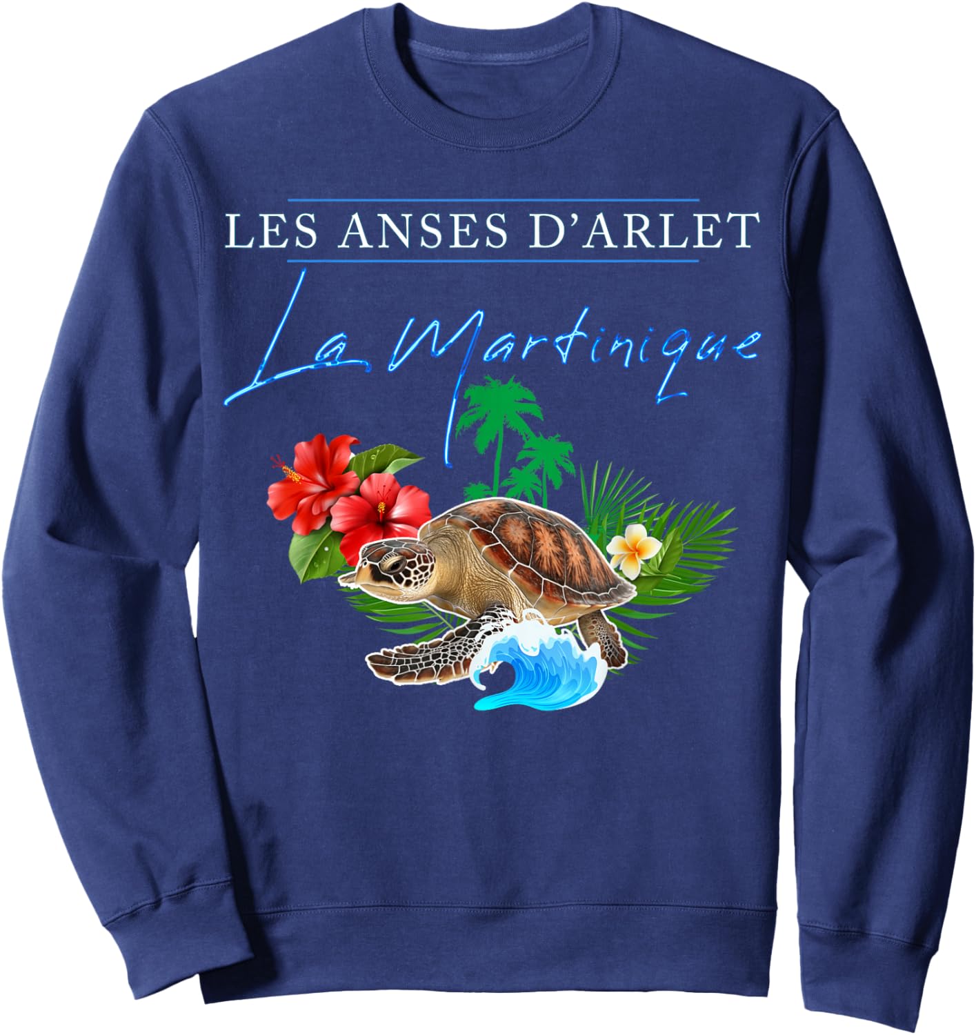 Martinique Anses D'Arlet French West Indies 972 Turtle Wave , Black, S Sweatshirt - Sweatshirt | Navy