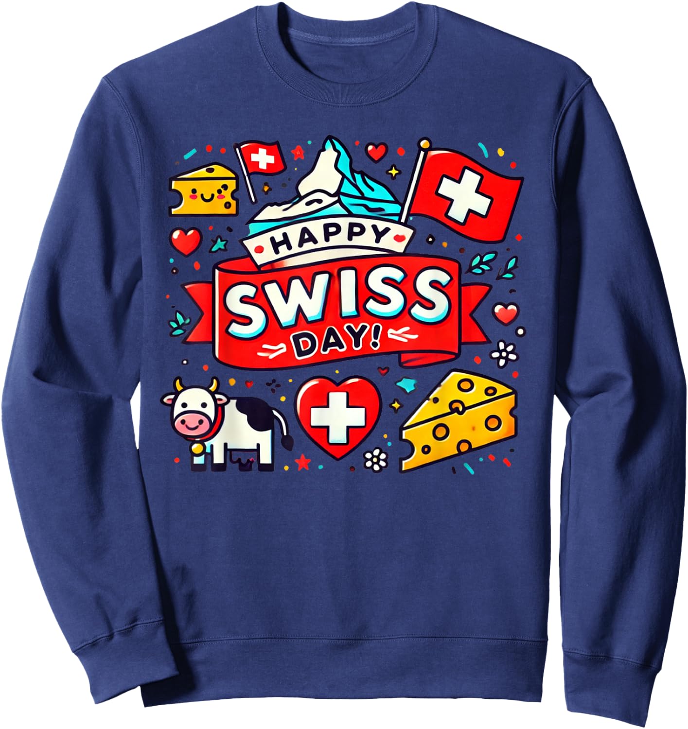 Happy Swiss Day Switzerland National Day Swiss Flag Sweatshirt - Sweatshirt | Navy