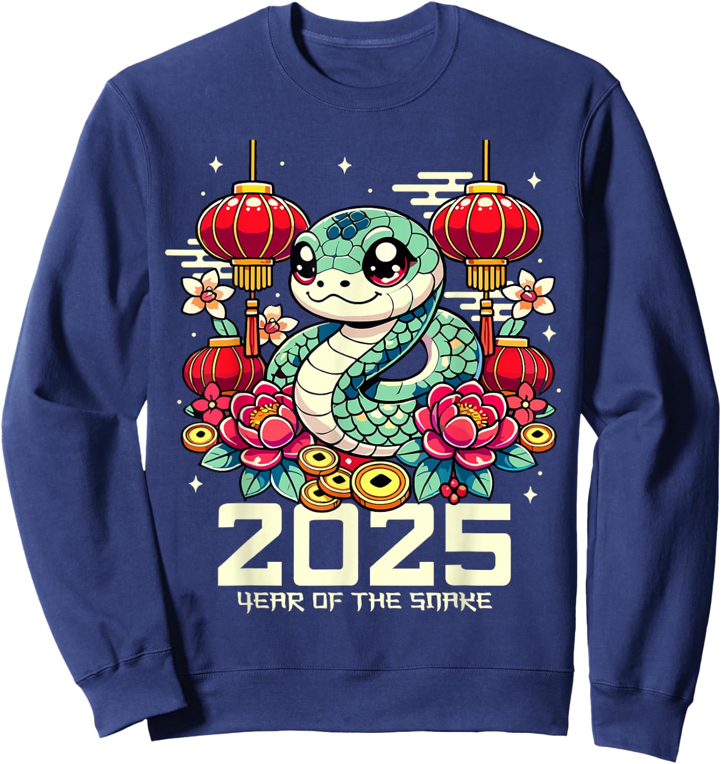 Cute Happy Chinese New Year of the Snake 2025 Lunar Zodiac Sweatshirt - Sweatshirt | Navy