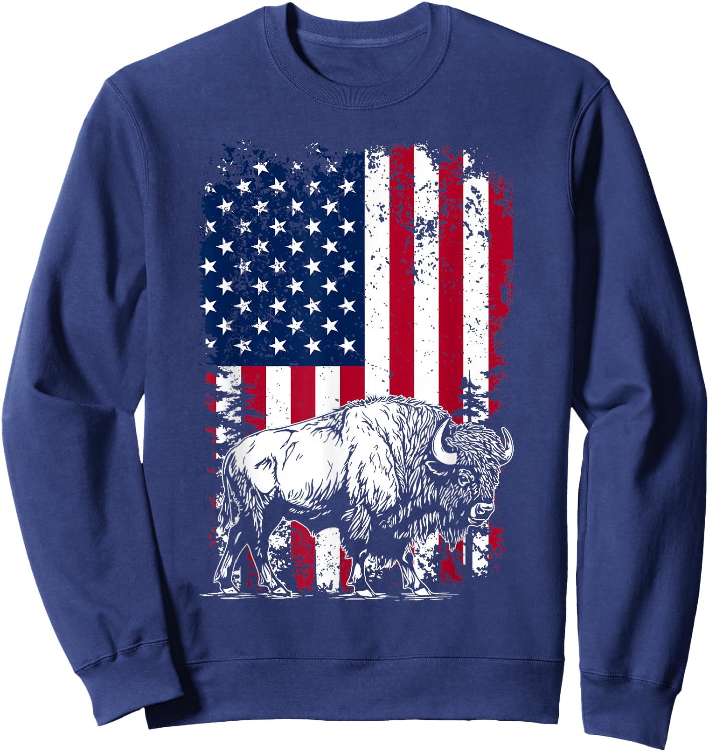 Bison US Flag - USA American Flag 4th Of July Fourth Sweatshirt - Sweatshirt | Navy