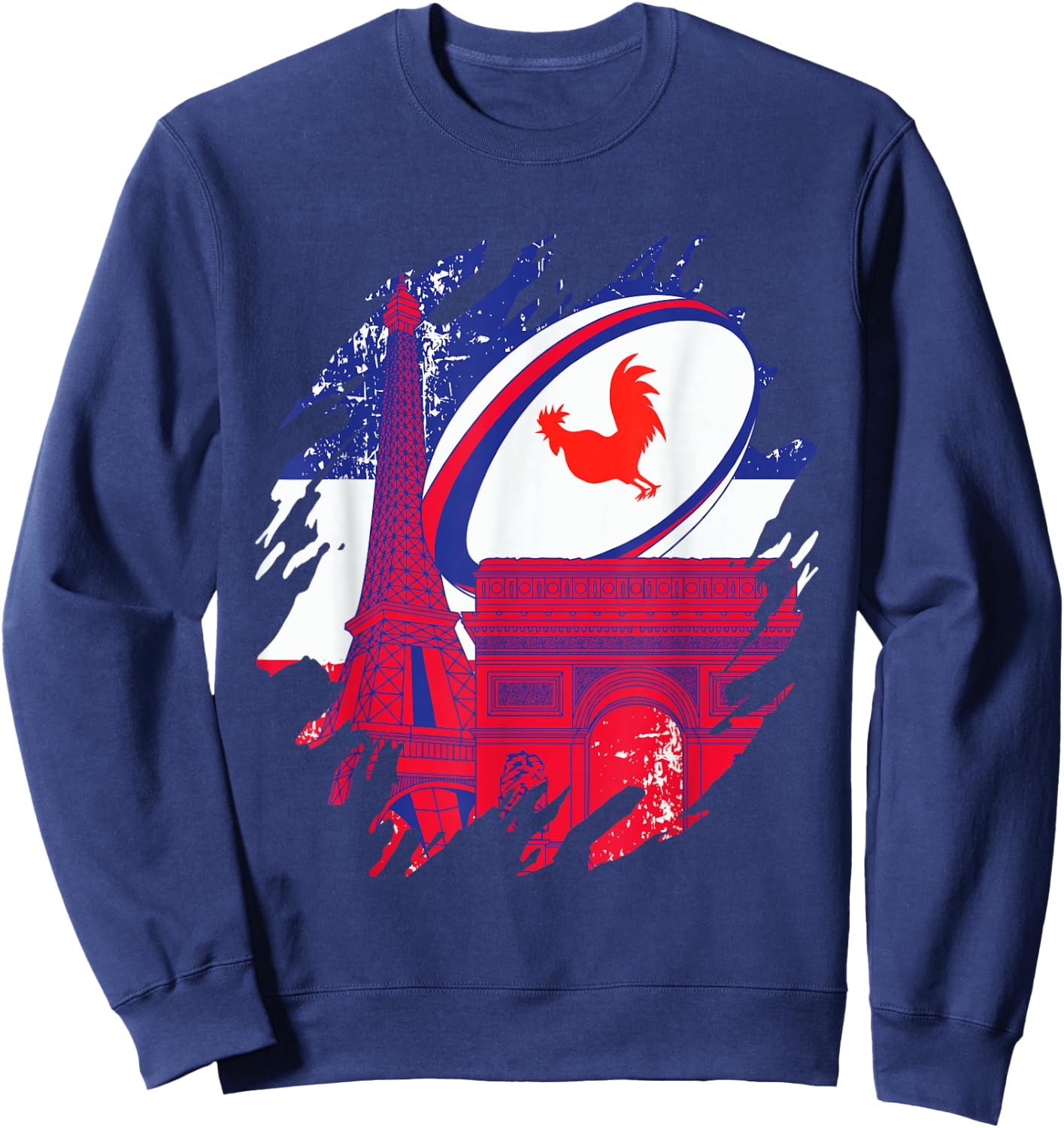 Rugby Shirt Player Child Man Flag Rooster Men Women , Black, S Sweatshirt - Sweatshirt | Navy