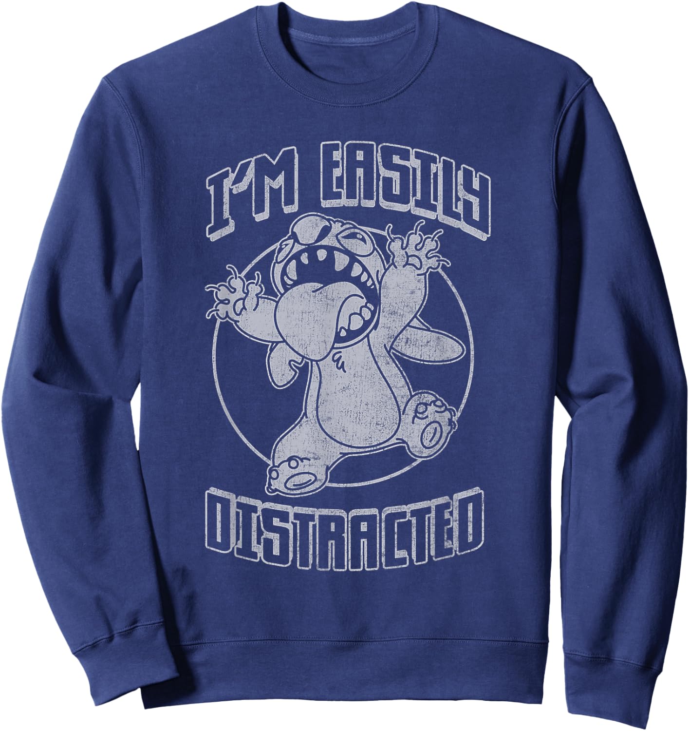 Disney Lilo & Stitch I'm Easily Distracted Vintage Stitch Sweatshirt - Sweatshirt | Navy