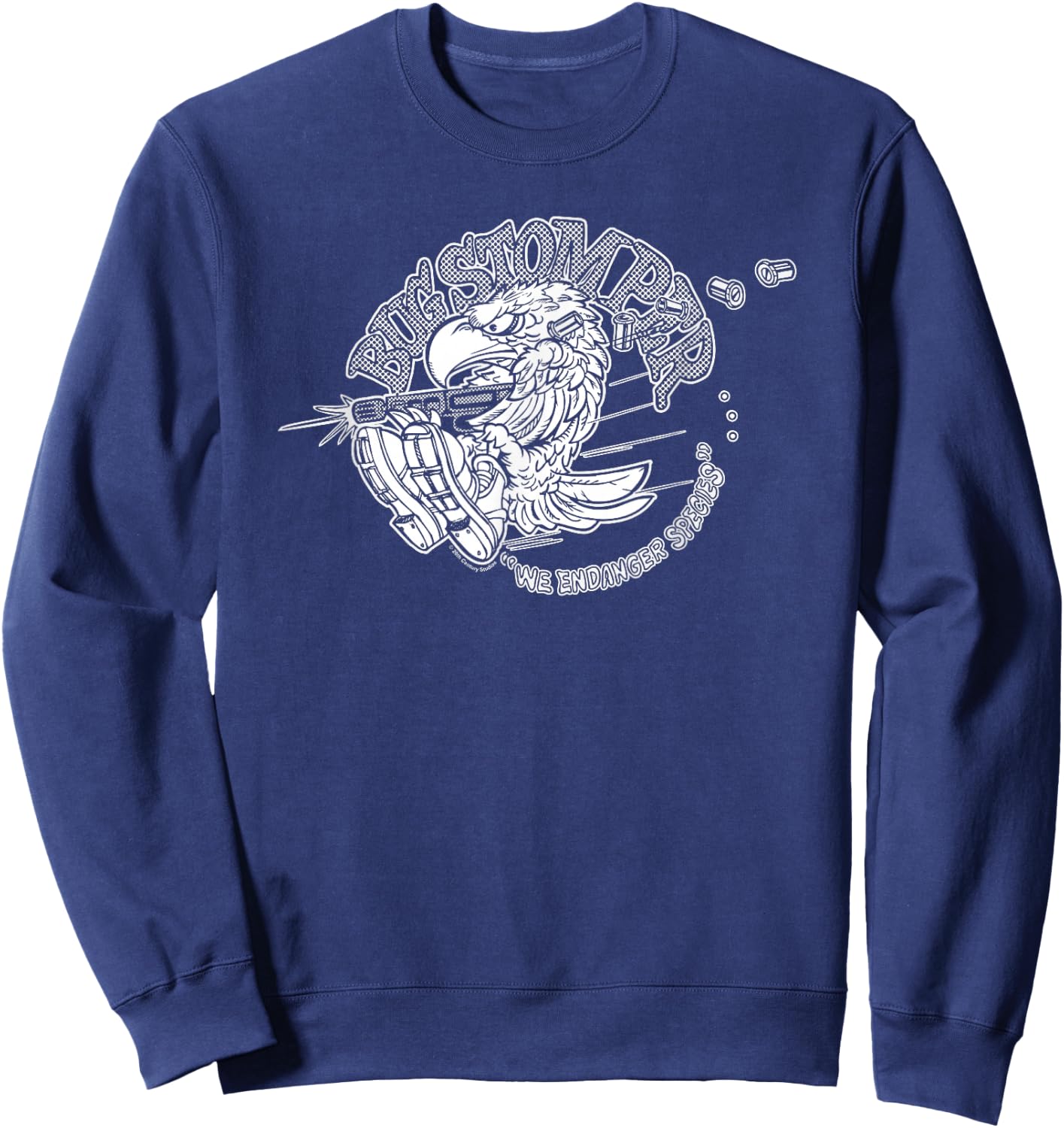 Aliens Bug Stomper We Endanger Species Big Chest Text Logo Sweatshirt - Sweatshirt | Navy