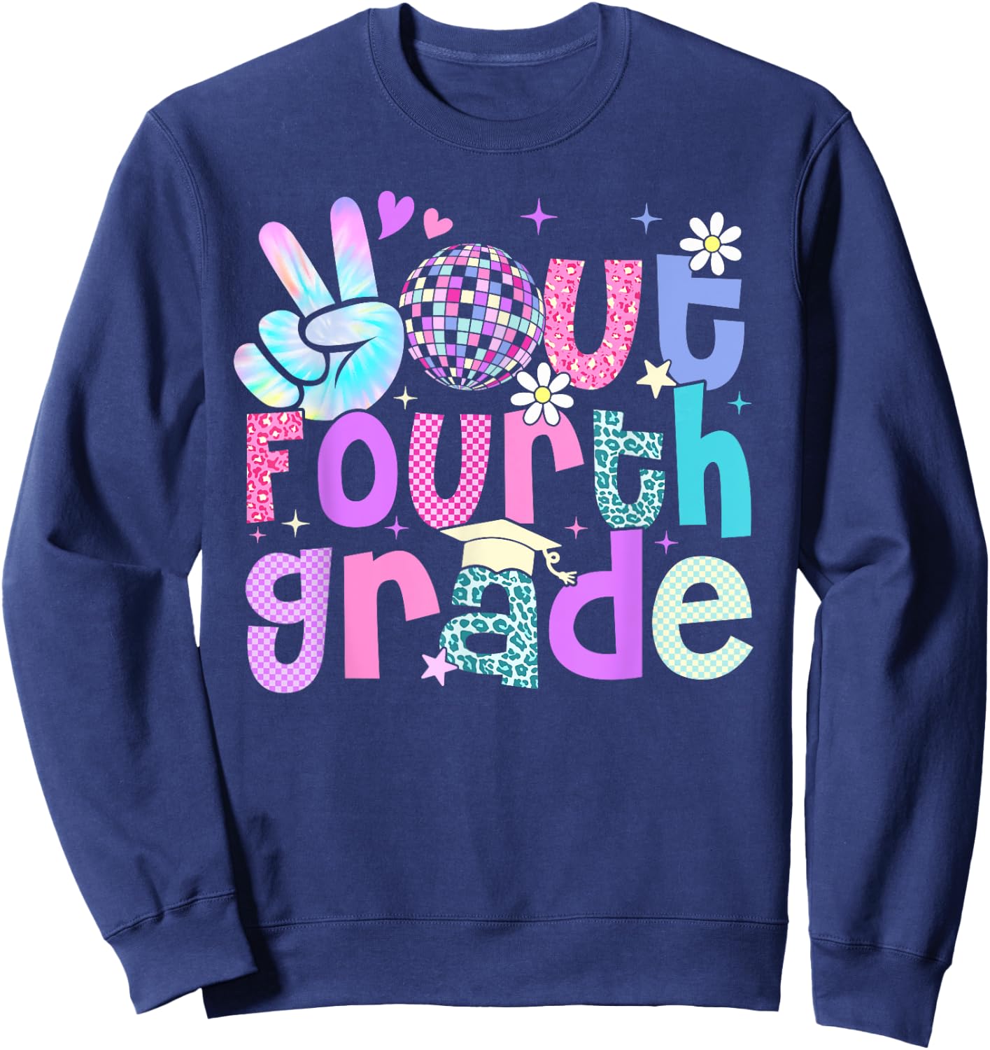Peace Out Fourth Grade Last Day Of 4th Grade Leopard Sweatshirt - Sweatshirt | Navy