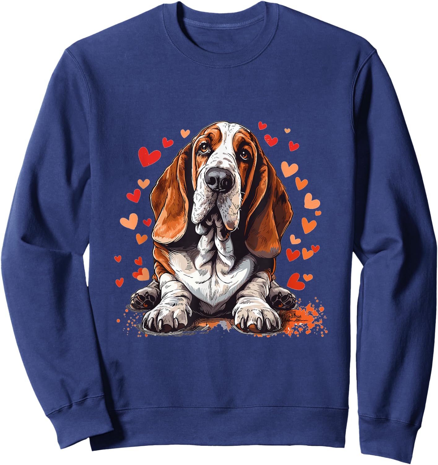 Basset Hound with Hearts Dog Breed Graphic Sweatshirt - Sweatshirt | Navy
