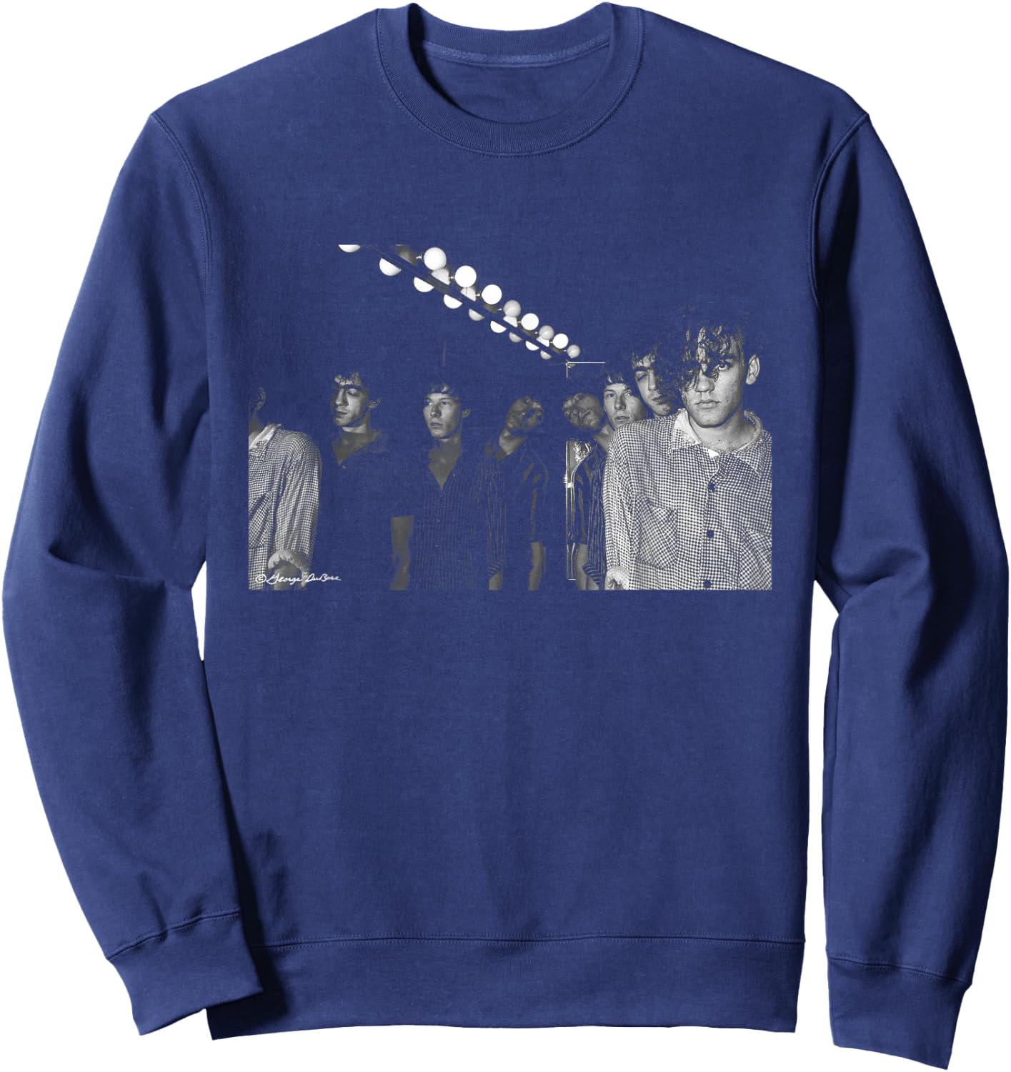 REM Band Photo , -Adults/Kids, Black, Small, Short Sleeve Sweatshirt - Sweatshirt | Navy