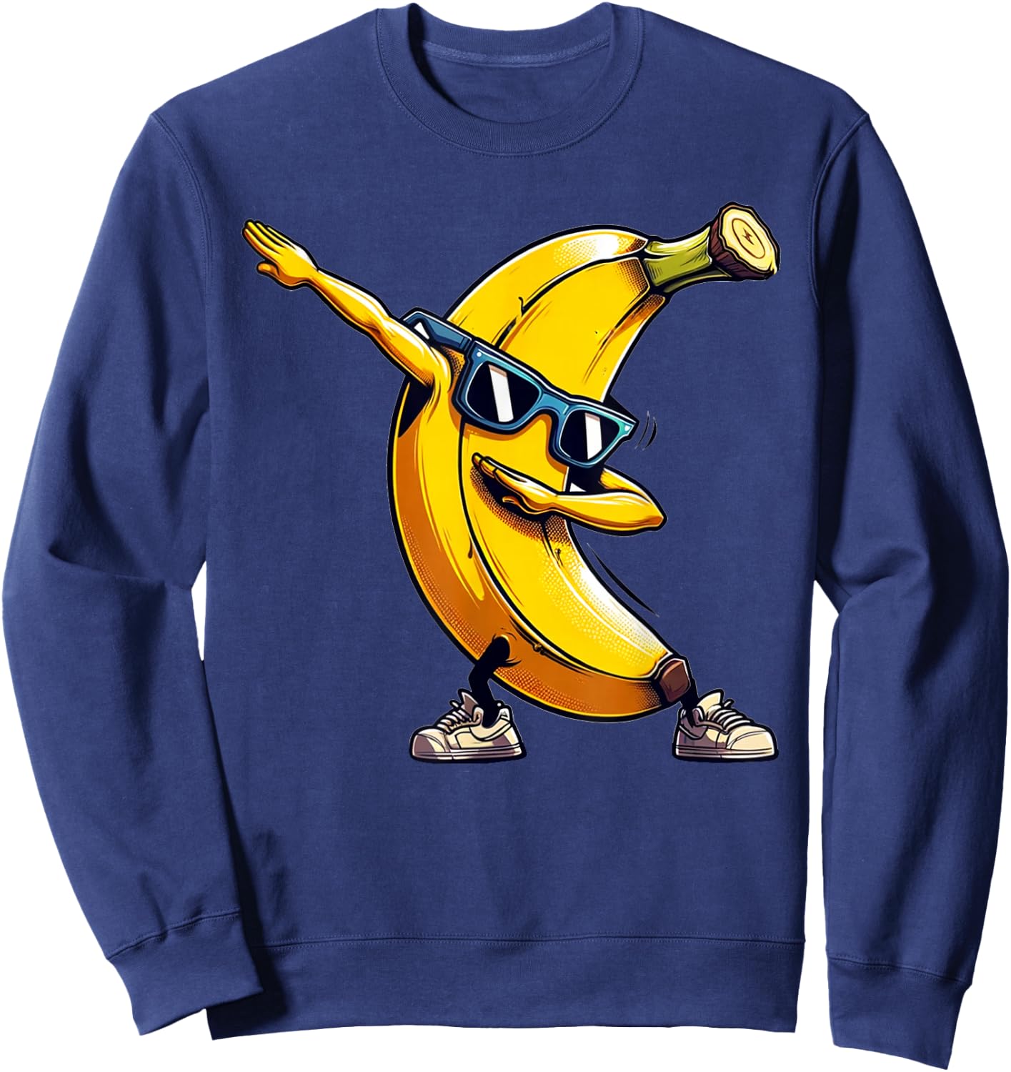 Dabbing Yellow Banana | Funny Yellow Banana with Banana Pattern , Black, S Sweatshirt - Sweatshirt | Navy