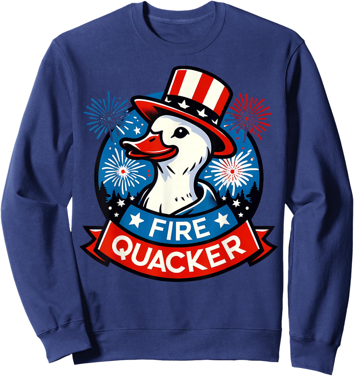 Fire Quacker Funny Fourth of July Duck Patriotic USA Sweatshirt - Sweatshirt | Navy