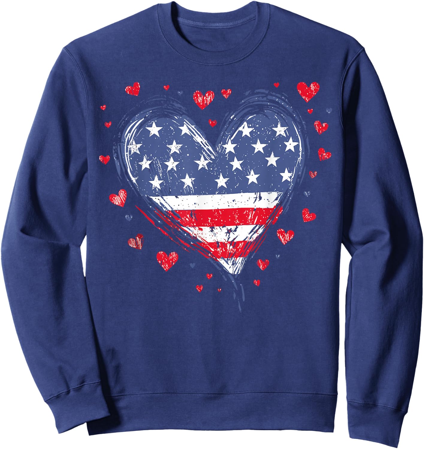 Cute American Flag Heart USA Patriotic 4th of July Sweatshirt - Sweatshirt | Navy