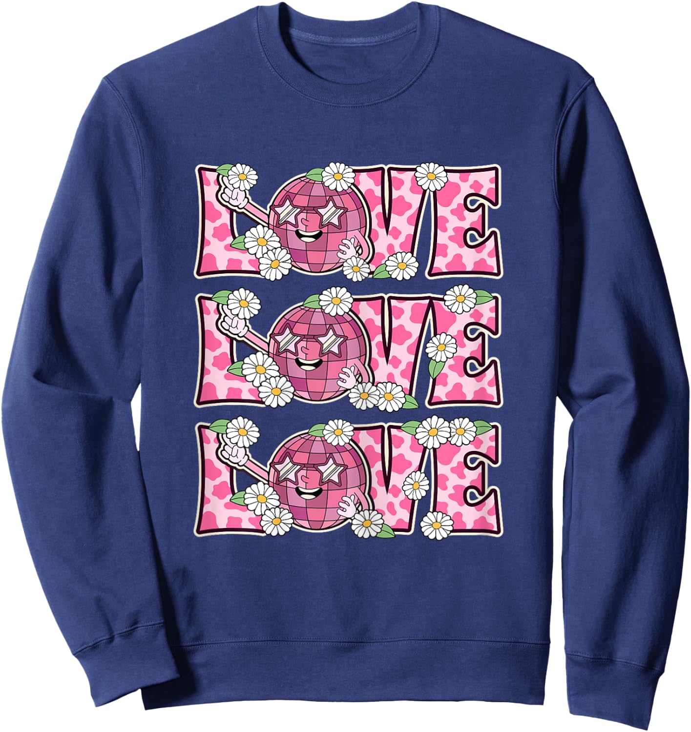 Love Disco Outfit Women Teen Girl 70s Costume Cute 70s Disco Sweatshirt - Sweatshirt | Navy
