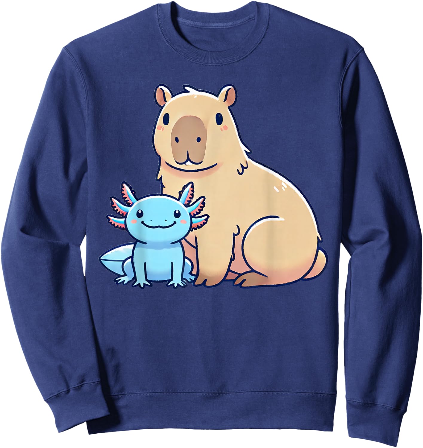 Kawaii Capybara Axolotl Sweatshirt - Sweatshirt | Navy