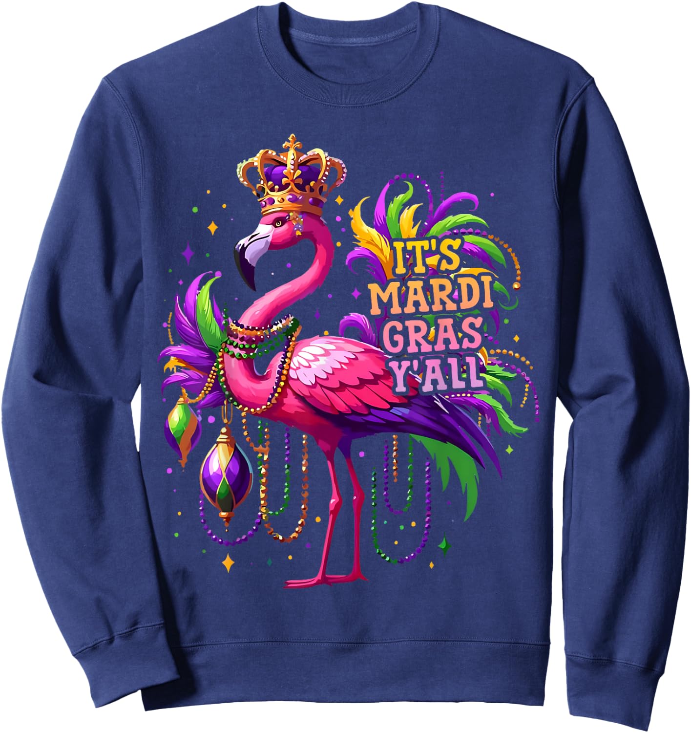 Funny Carnival Party Gift Flamingo Mardi Gras Sweatshirt - Sweatshirt | Navy