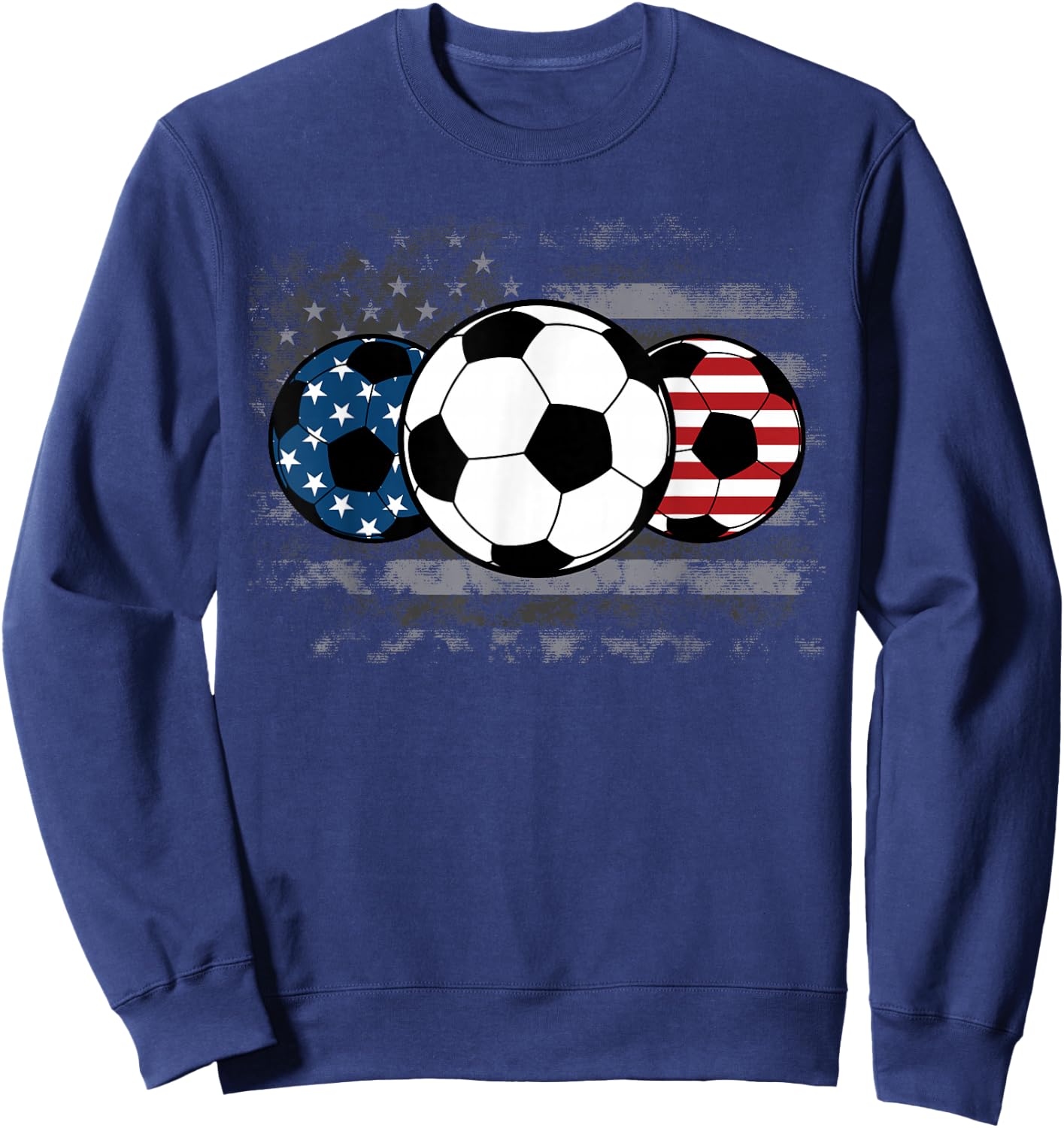 Soccer Red White Blue American Flag 4th of July Sweatshirt - Sweatshirt | Navy