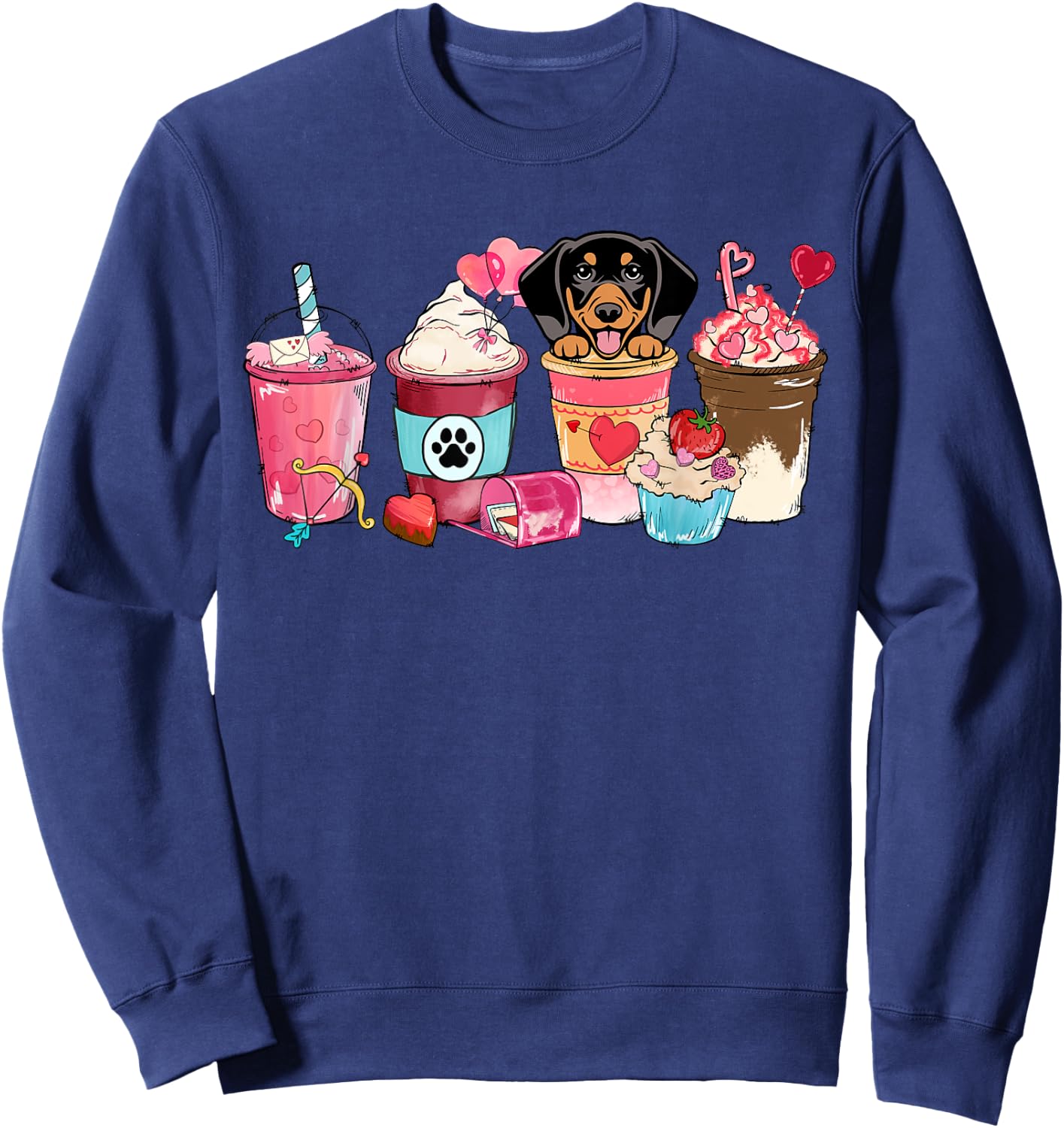 Dachshund Coffee Lover Dog Mom Valentines Day Doxie Weiner Sweatshirt - Sweatshirt | Navy