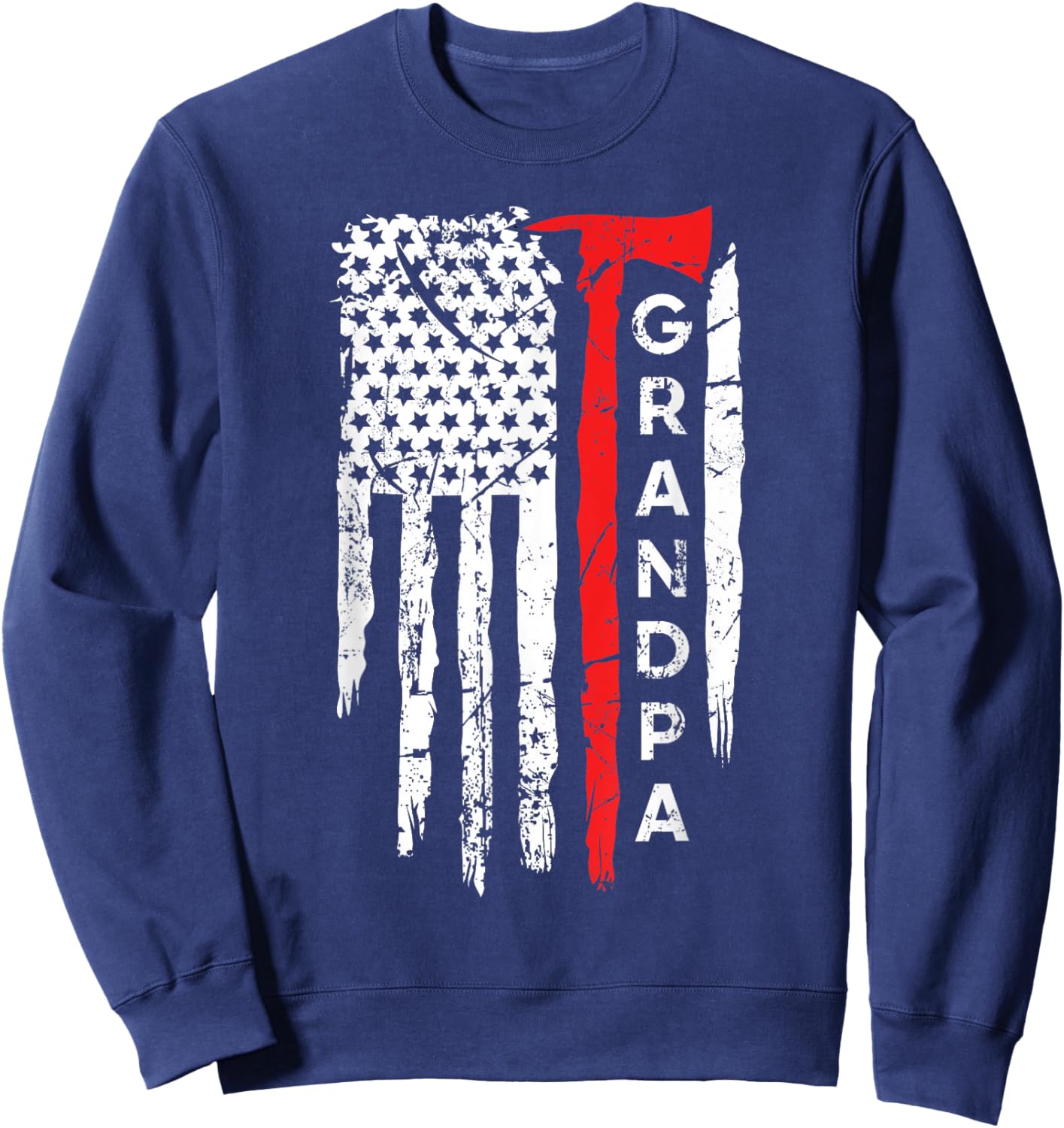 Proud Grandpa Thin Red Line Firefighter Axe American Flag Girls Kids Men Sweatshirt - Sweatshirt | Navy