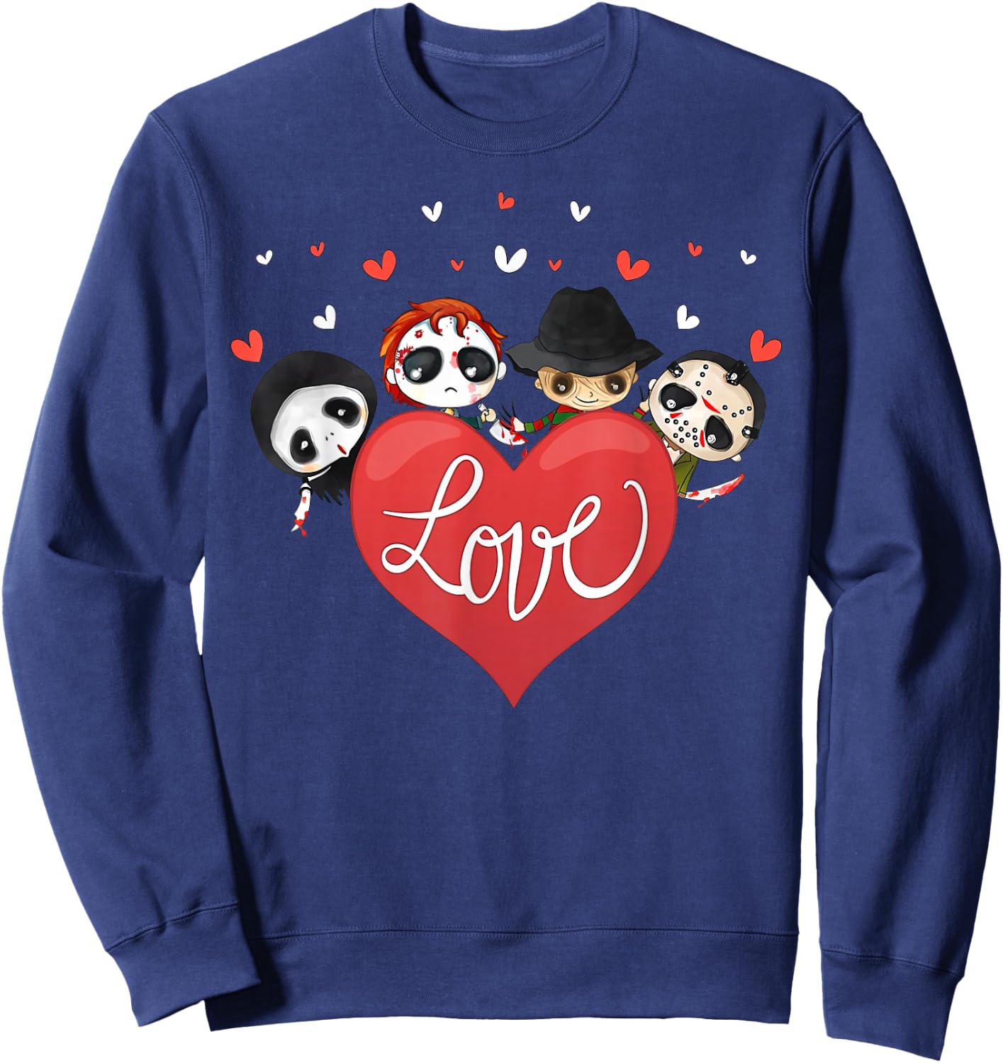 Love Candy Heart Cute Killer Horror Movie Anti Valentine Day Sweatshirt - Sweatshirt | Navy