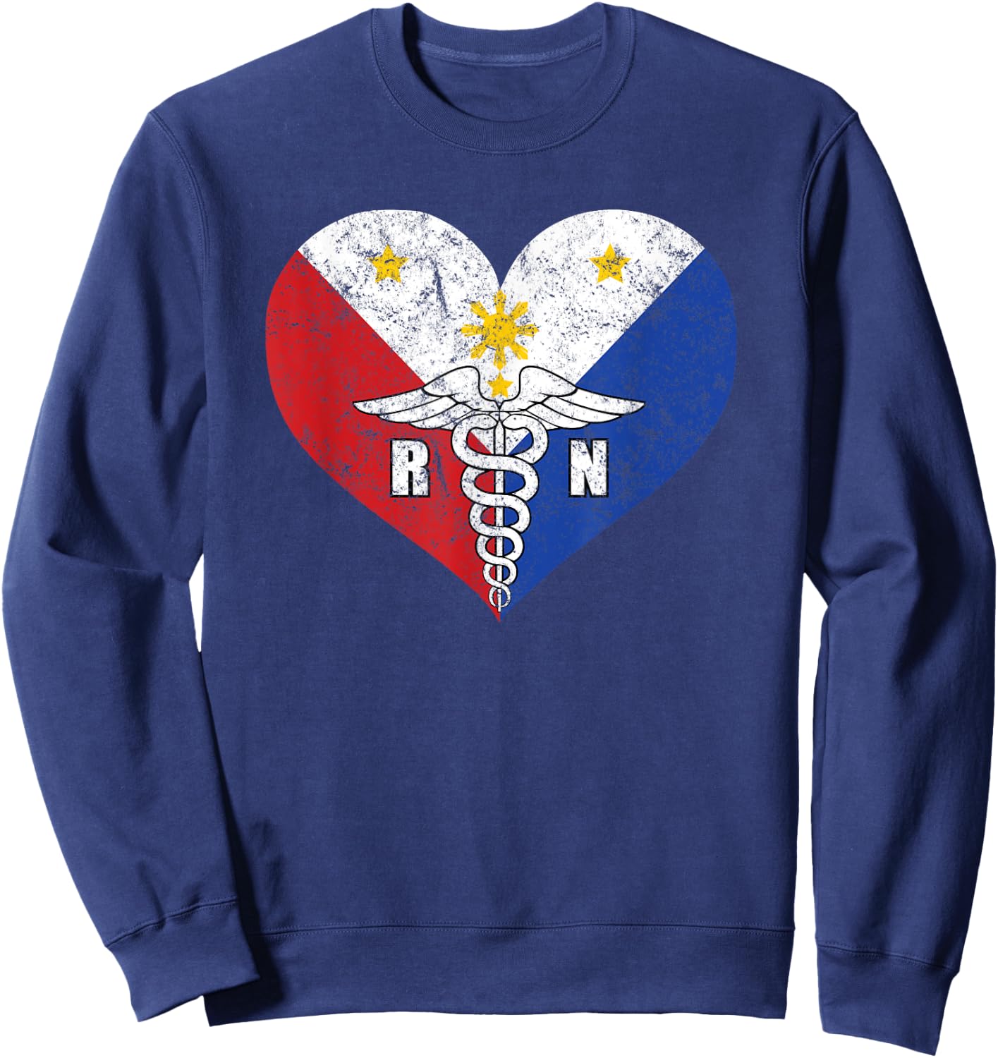 Filipino RN Registered Nurse Love Shirt, Caduceus Gift Sweatshirt - Sweatshirt | Navy