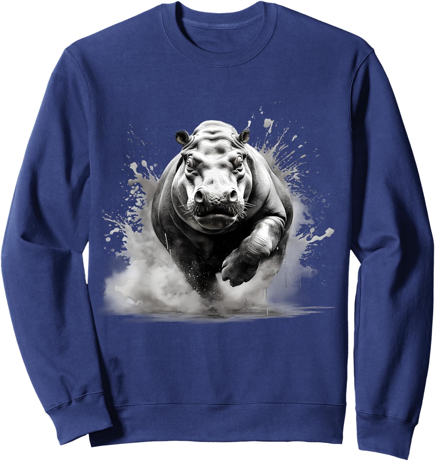 Hippo Portrait Drawing Nature Animal Art Hippopotamus Splash Sweatshirt - Sweatshirt | Navy