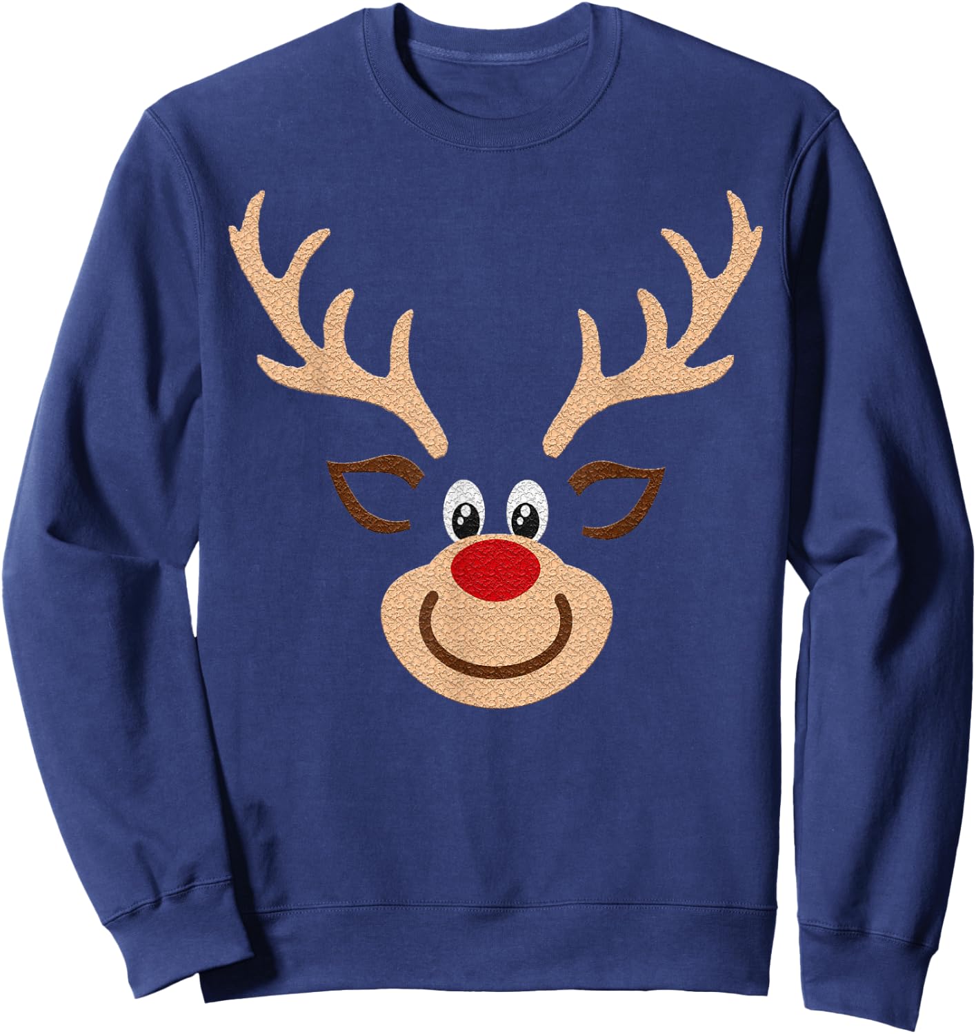 Reindeer Face Deer & Red Nose Brown Christmas Sweatshirt - Sweatshirt | Navy