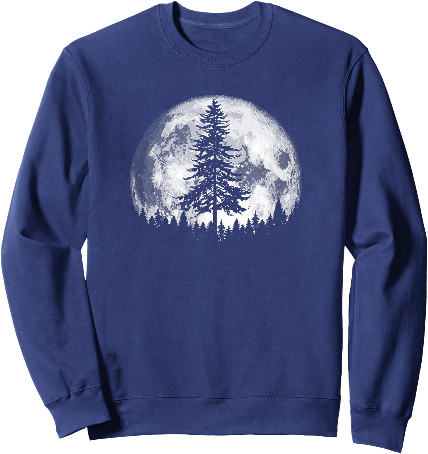 Retro Full Moon & Minimalist Pine Tree Vintage Graphic Sweatshirt - Sweatshirt | Navy