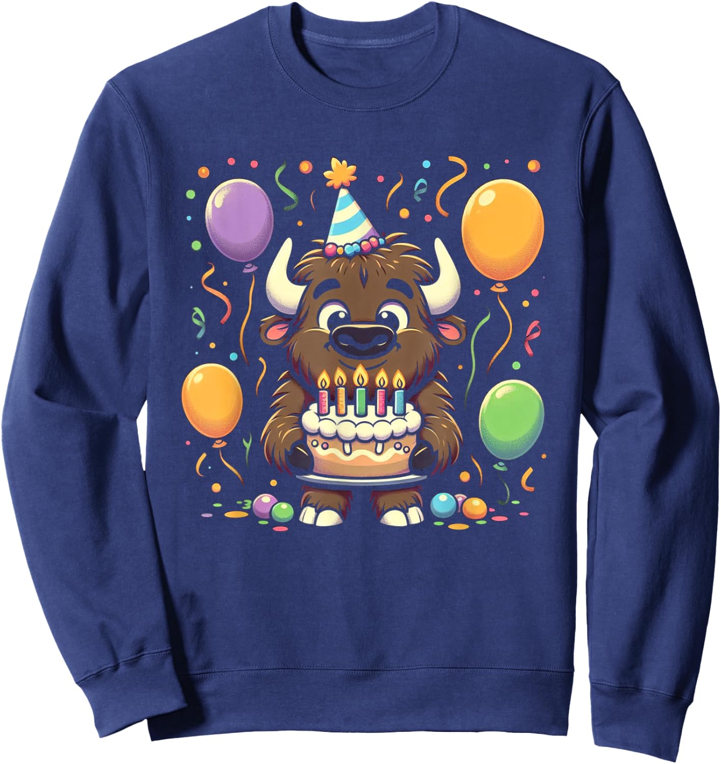 Bison Kids Birthday Party Boy Bday Girl Candles Sweatshirt - Sweatshirt | Navy