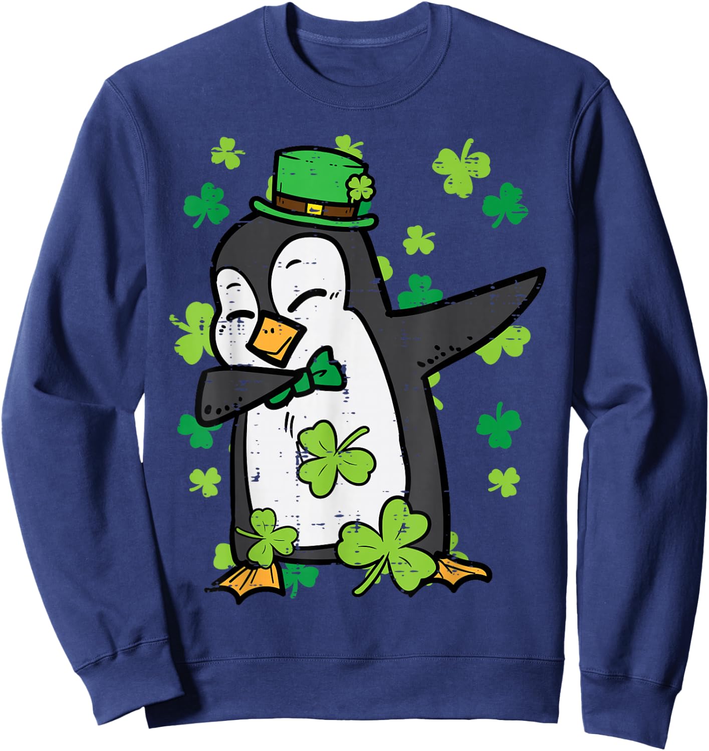 St Patricks Day Penguin Dab Saint Paddys Boys Girls Kids Sweatshirt - Sweatshirt | Navy