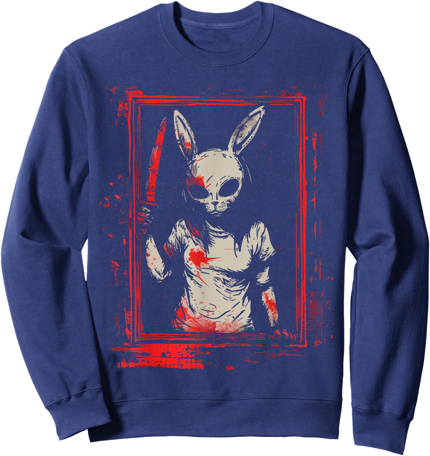 Horror Bunny Mask Girl Slasher Goth Creepy Scary Evil Rabbit Sweatshirt - Sweatshirt | Navy