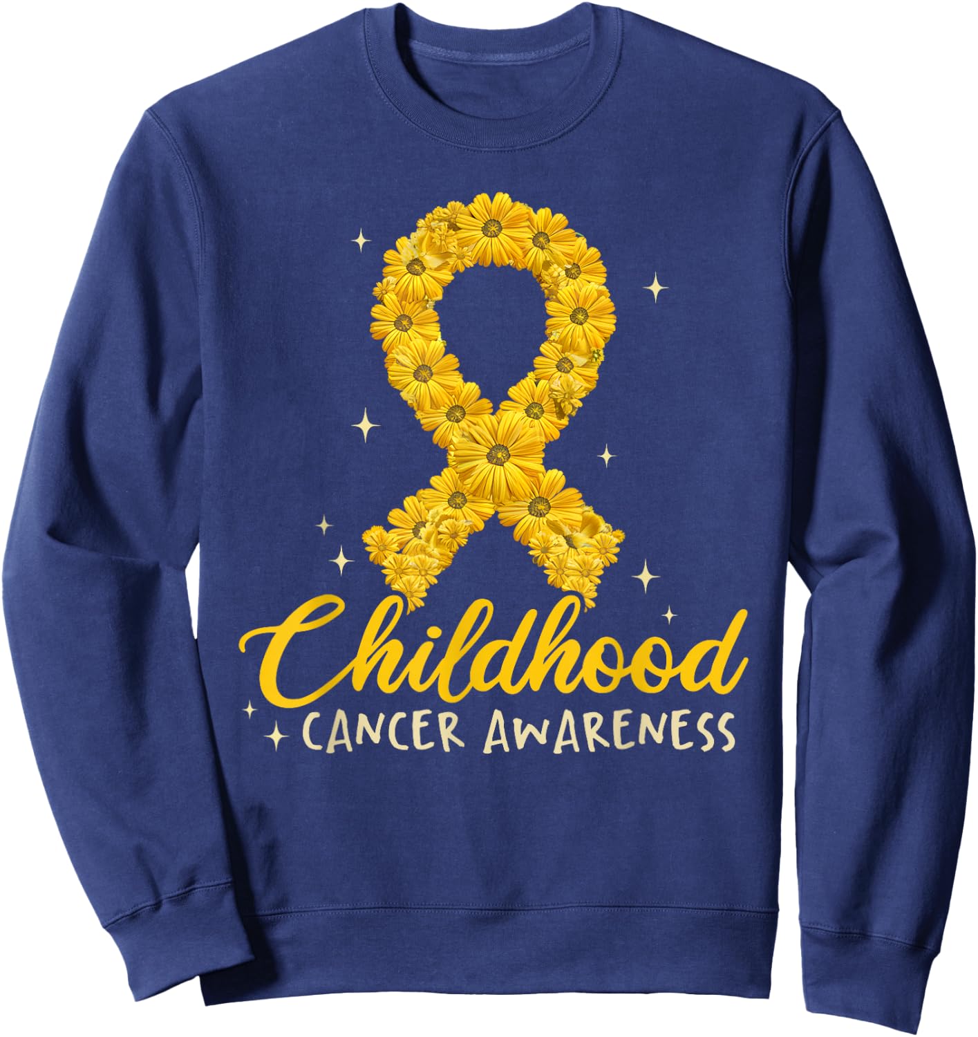 Childhood Cancer Awareness Yellow Daisy Flower Gold Ribbon Sweatshirt - Sweatshirt | Navy