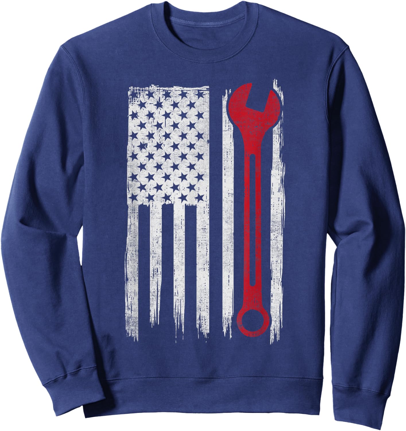 Mechanic Wrench Flag USA American Patriotic Repairman Car Sweatshirt - Sweatshirt | Navy