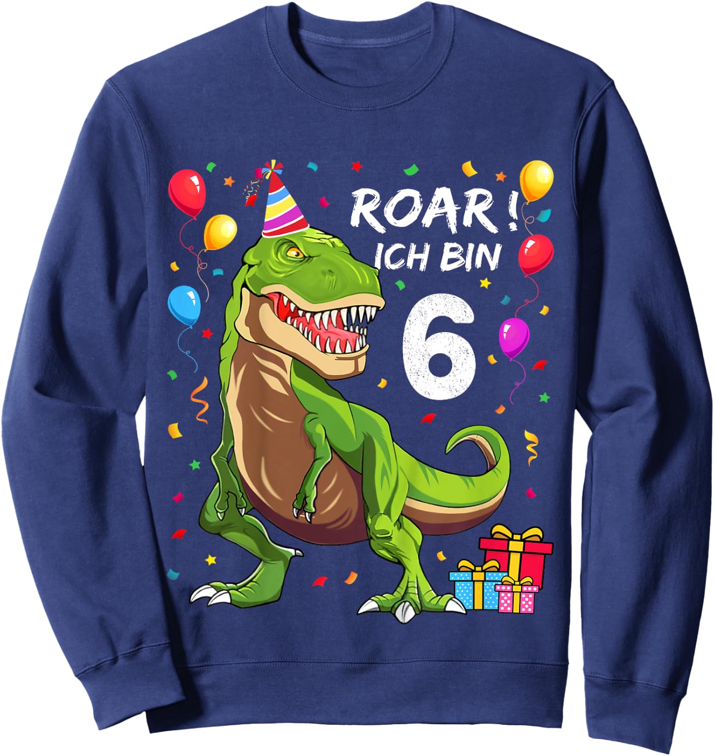 Children's Birthday Shirt 6 Years Boy Dinosaur Dino Ich bin 6 , black Sweatshirt - Sweatshirt | Navy